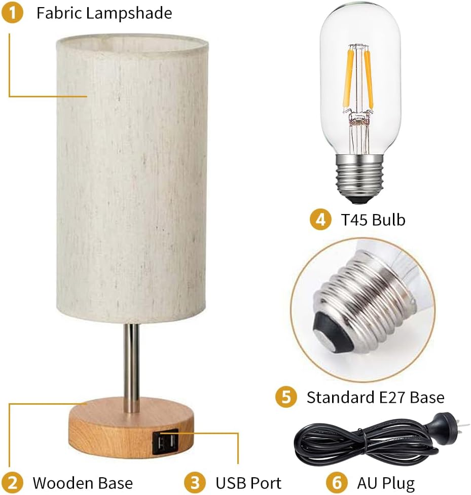 Clora 2 Pack Bedside Table Lamp Touch Lamp with Dual USB Charging Ports Dimmable Modern Nightstand Lamp 3 Color Temperatures Fabric Shade Reading Lamp LED E27 Bulb Included image number 3