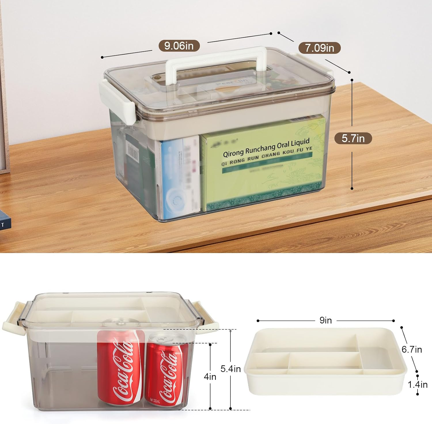 Kakeyrun Medicine Storage Box, 1-Pack Pill Bottle Organizer with Handles & Multi-Layer, Family First Aid Box Medicine Box Organizer (Small) image number 1