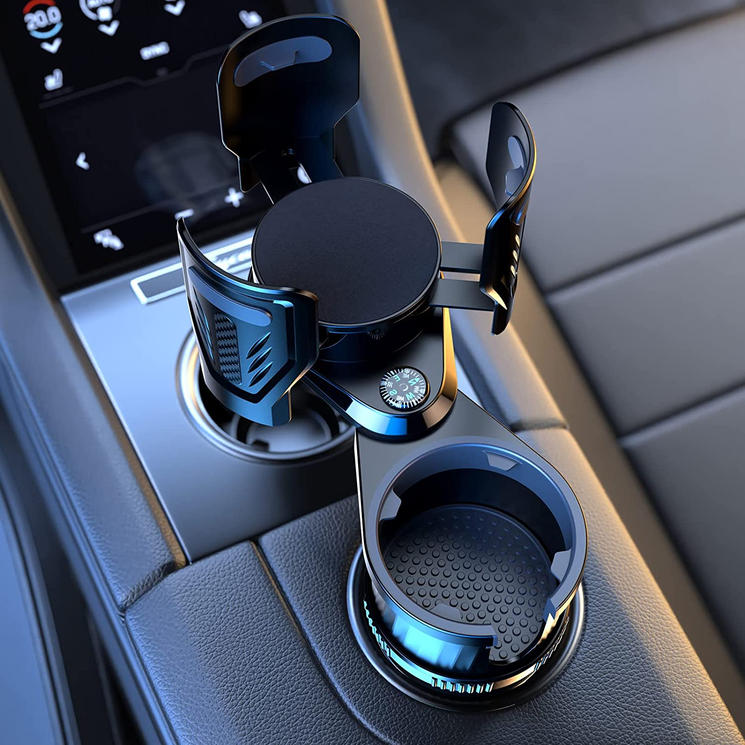 Car Cup Holder Expander Adapter with Adjustable Base Compatible, 2-In-1 Universal Multifunctional Car Drink Dual Cup Holder Extender Organiser for Snack Bottles Cups Drinks, New Upgraded image number 1