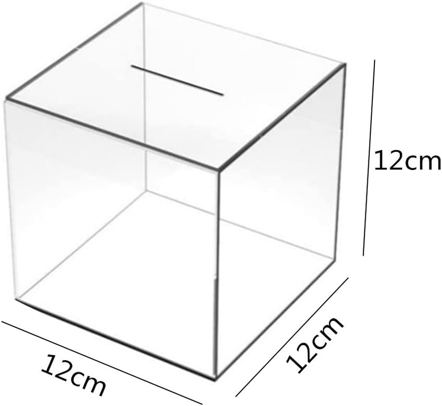 Clear Acrylic Money Box, Wanfoou Clear Piggy Bank, Unopenable Clear Piggy Bank, Saving Money Box for Storing Coins and Bills (Clear 12X12X12Cm) image number 2