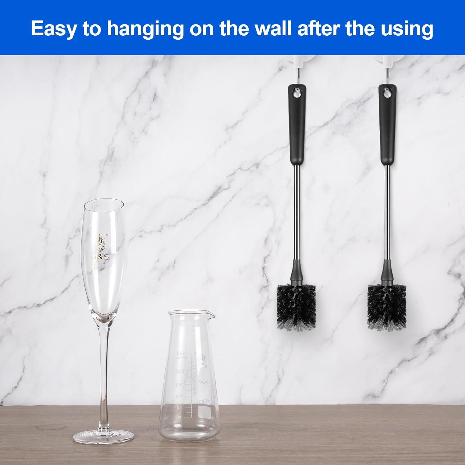 Bottle Brush, Long Stainless Steel Handle Water Bottle Brush Cleaner, Sports Bottle Scrubber, Kitchen Scrub Cleaning Brushes for Beer Bottles, Cups, Wine Glasses, Coffee Mugs, Tumblers, Thermos image number 4