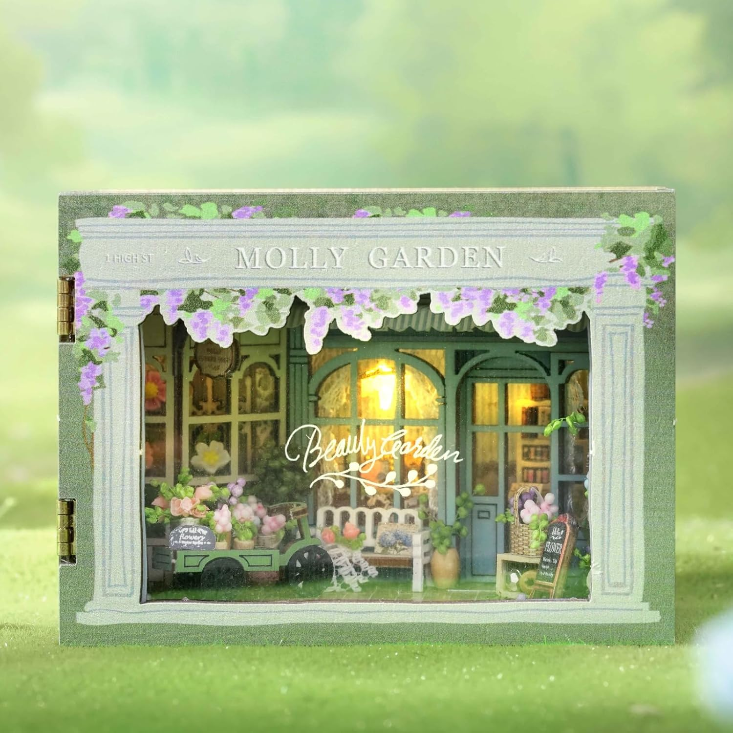 CUTEROOM DIY Doll Room Miniature Furniture House Kit with LED Light and Accessories-Light Refreshment Restaurant (MINI112)