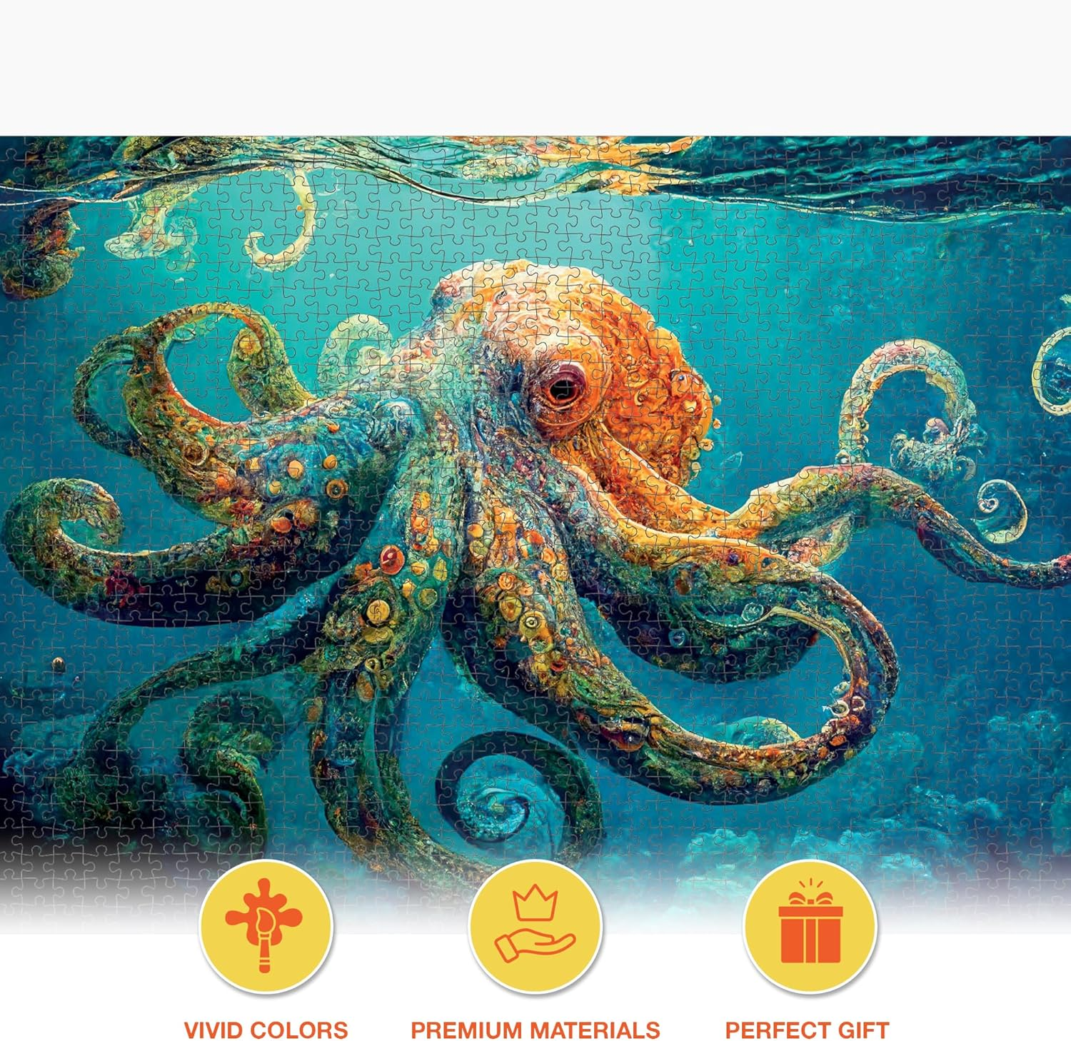 Deep Blue Octopus Odyssey: Premium 1000-Piece Jigsaw Puzzle for Adults - Best New Eco-Friendly Marine Artwork Puzzle - Unique Brain Teaser for Puzzle Enthusiasts by Cross & Glory image number 1