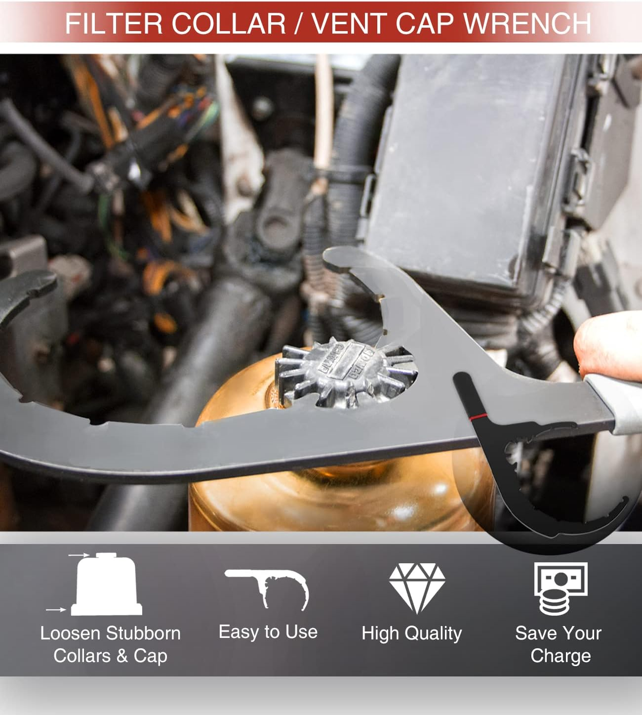 61110 Diesel Fuel Filter Wrench for Davco, 6" - Oil Filter Removal Tool for Paccar, Kenworth, Peterbilt, Cummins, Caterpillar, Detroit Diesel, Etc image number 2