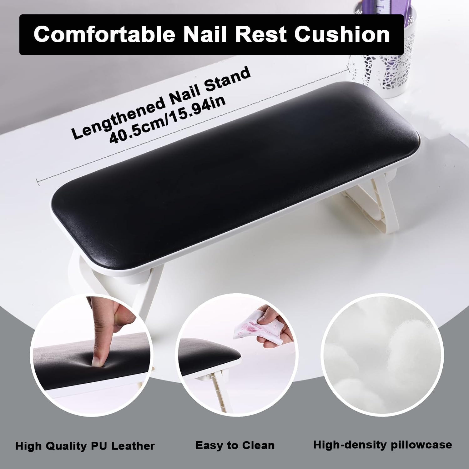 PU Leather Nail Arm Rest for Nails Tech, Foldable Hand Stand for Nail Tech, Big Nail Arm Rest with PVC Table Mat Microfiber with Bracket Manicure Arm Rest for Nail Salon Technician- H8 (Black) - Grey image number 6