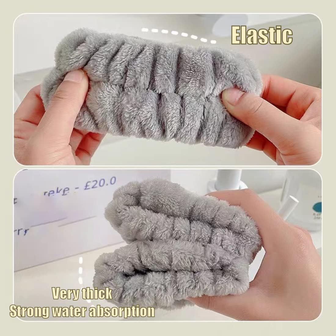 Facial Cleansing Bracelet, Elastic Makeup Sweatband and Towel, Spa Bracelet for Women and Girls, Absorbent and Hygienic - Grey image number 5