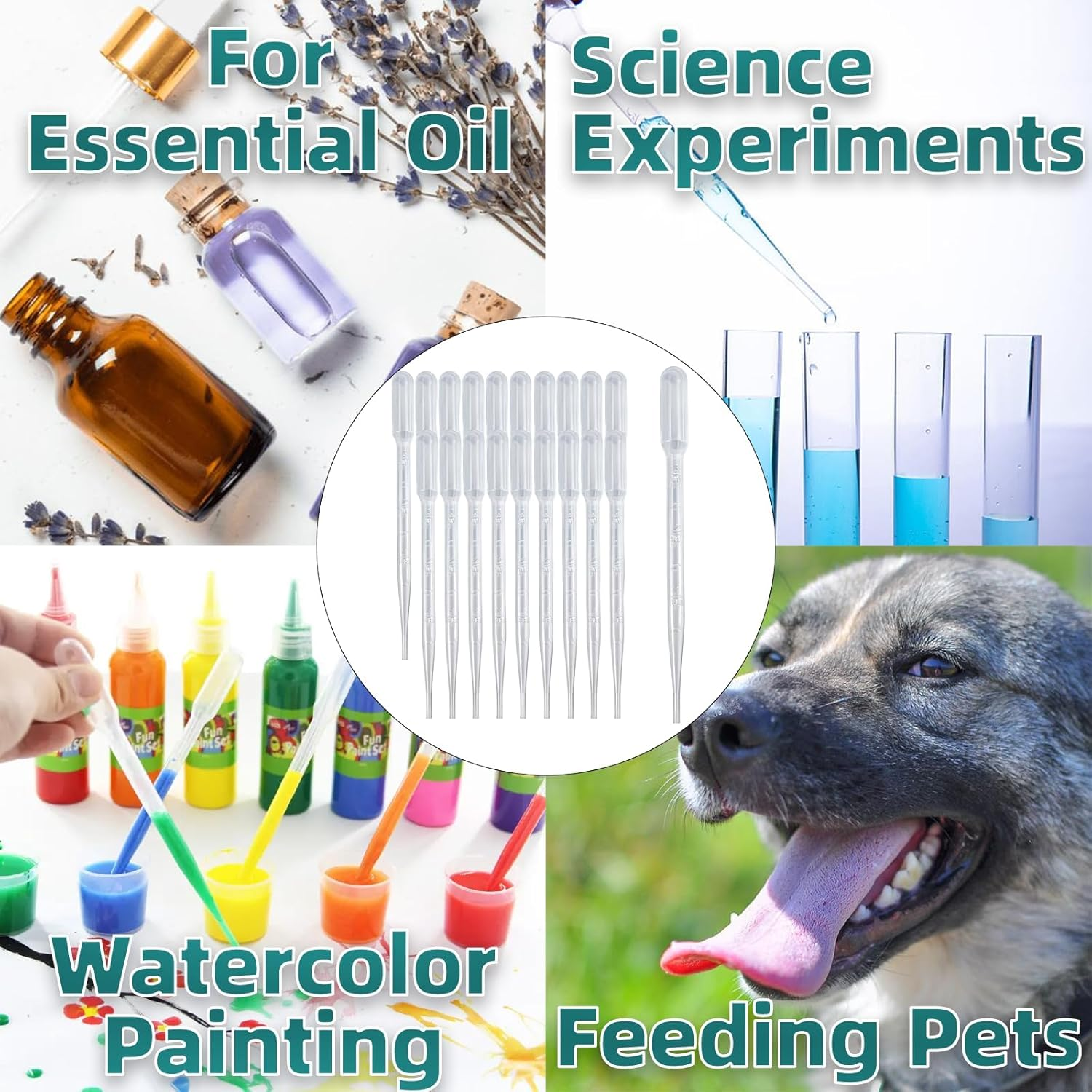 3ML Plastic Pipettes, 20 Pack Eye Droppers for Oils, Resin, Crafts, Labs, Kids Activities, Flexible Liquid Transfer