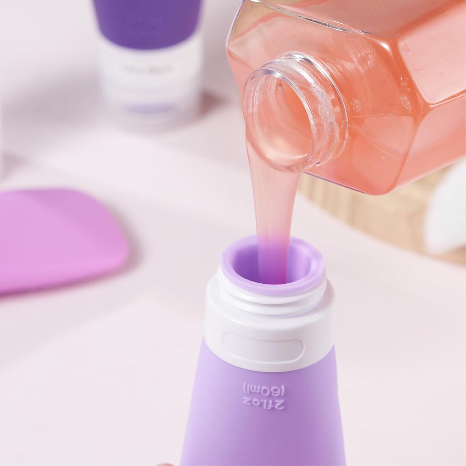 INSFIT Portable Travel Bottles, TSA Approved Travel Size Bottles Leak Proof Travel Containers for Toiletries, BPA Free Refillable Travel Accessories for Shampoo Body Wash Liquids 4 Pack, Purple 2Oz, 2 image number 3