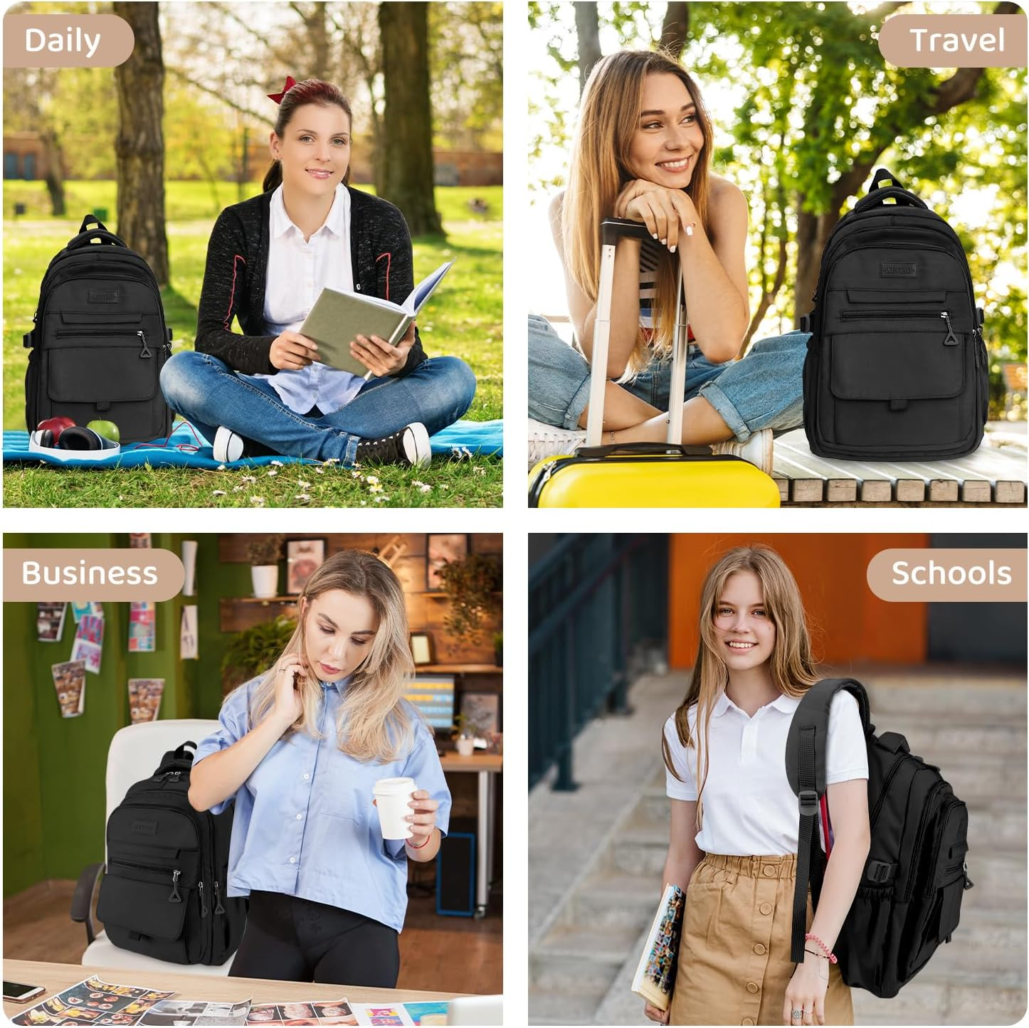 AUTOWT Casual Backpack - 36L Waterproof Casual Daypack with Handbag for Boys Girls College Teens - Travel Laptop Backpacks for Men Women image number 4