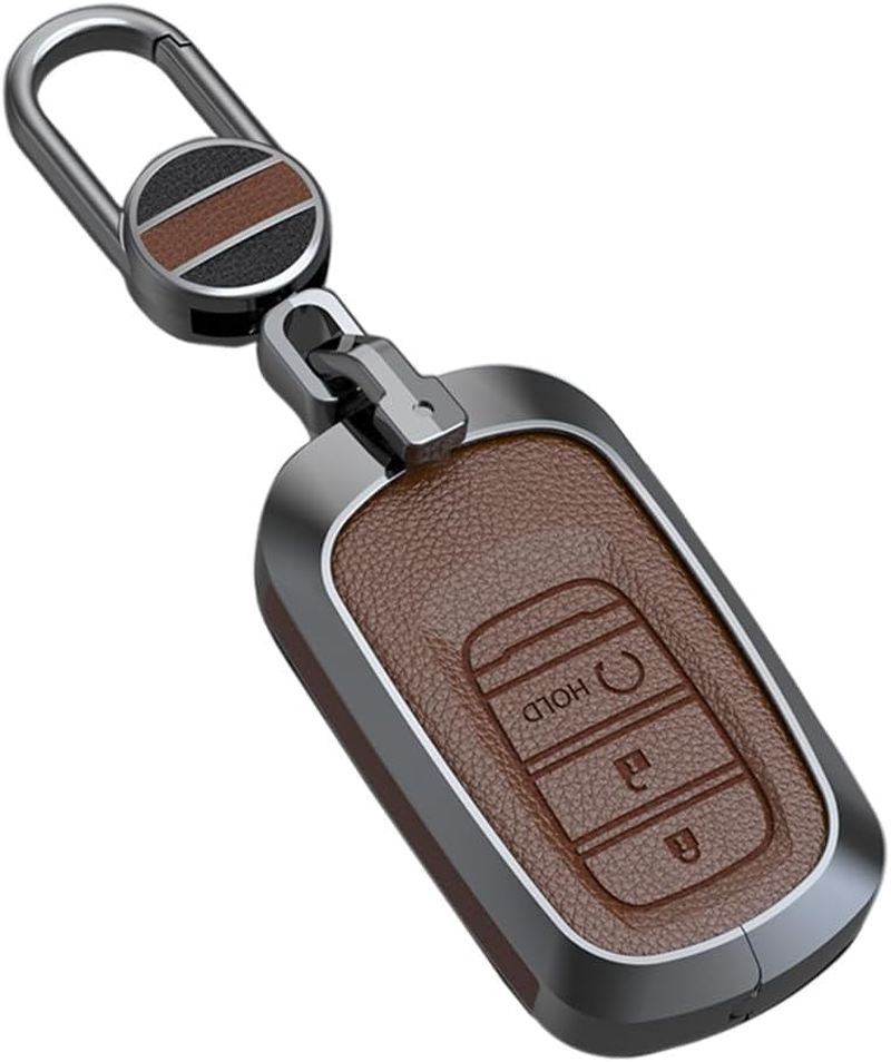 Ontto 3 Buttons Leather Key Fob Cover Fit for Honda Accord Civic HR-V CR-V Pilot Sport SI EX EX-L Touring 2022 2023 Keychain Accessories Zinc Alloy Smart Key Case Shell Holder Bag Keyring Black B