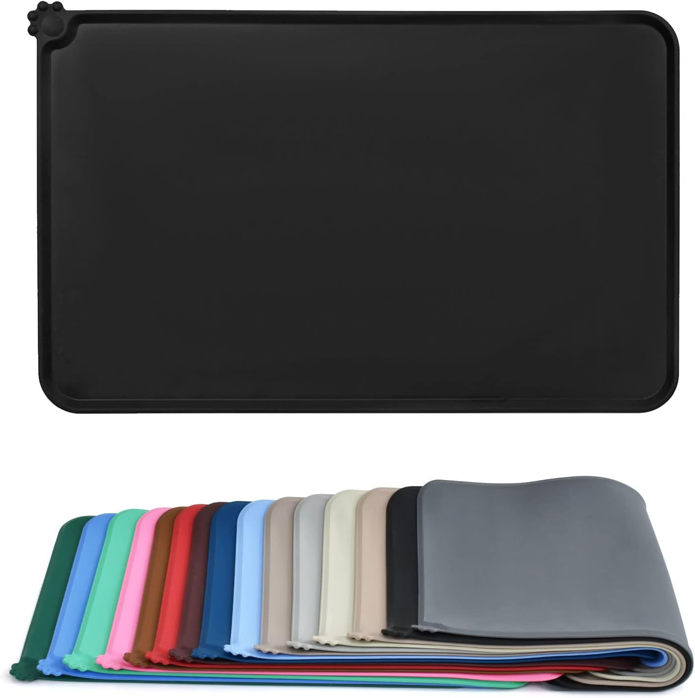 AUDWUD Silicone Waterproof Dog Cat Pet Feeding Mats,Anti-Slip Pet Bowl Mats,Fda Grade Pet Feeding Mat (M, Grey)