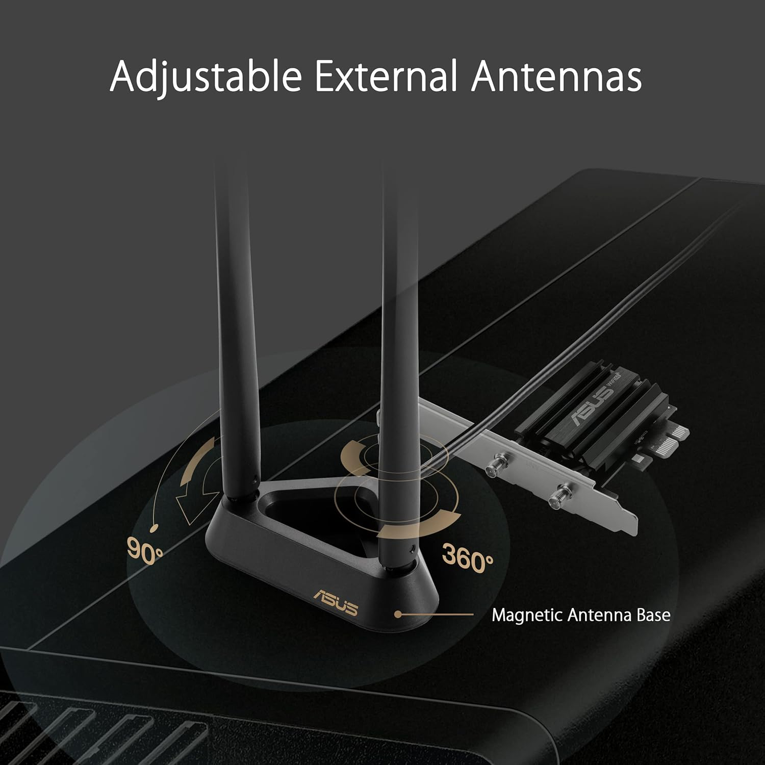 ASUS Wifi 6E + Bluetooth 5.2 PCI-E Expansion Card (PCE-AXE58BT) - Supports 6Ghz Band, WPA3, 160Mhz, WPA3 Network Security, OFDMA and MU-MIMO, External Antenna, Magnetic Base, Ultra Low Latency