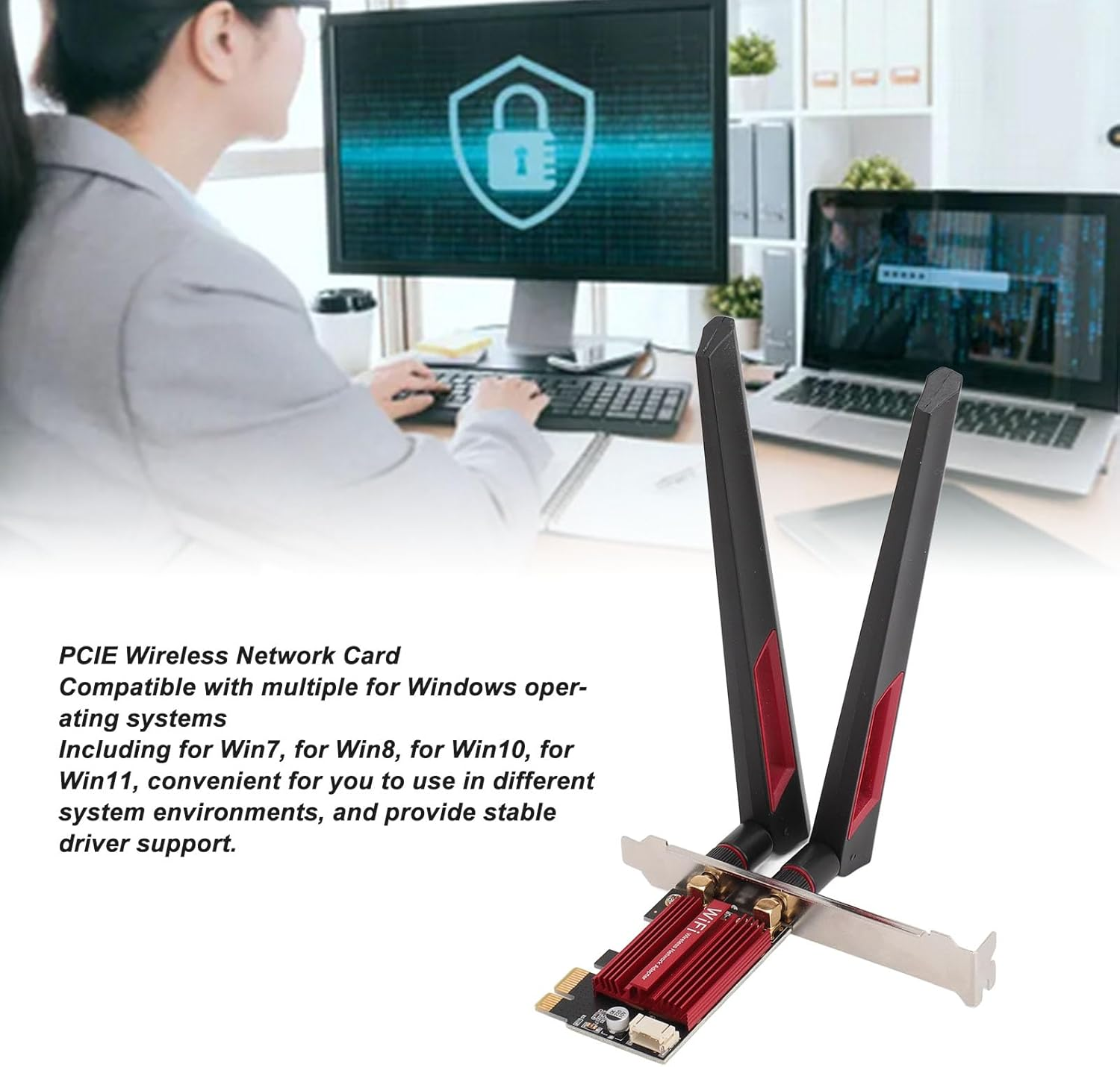 7260AC Pro PCIE Wifi Card, 1200Mbps Dual Band BT4.0 Wireless Network Card with 2 10Dbi Gain, for Windows 7 8 10 11
