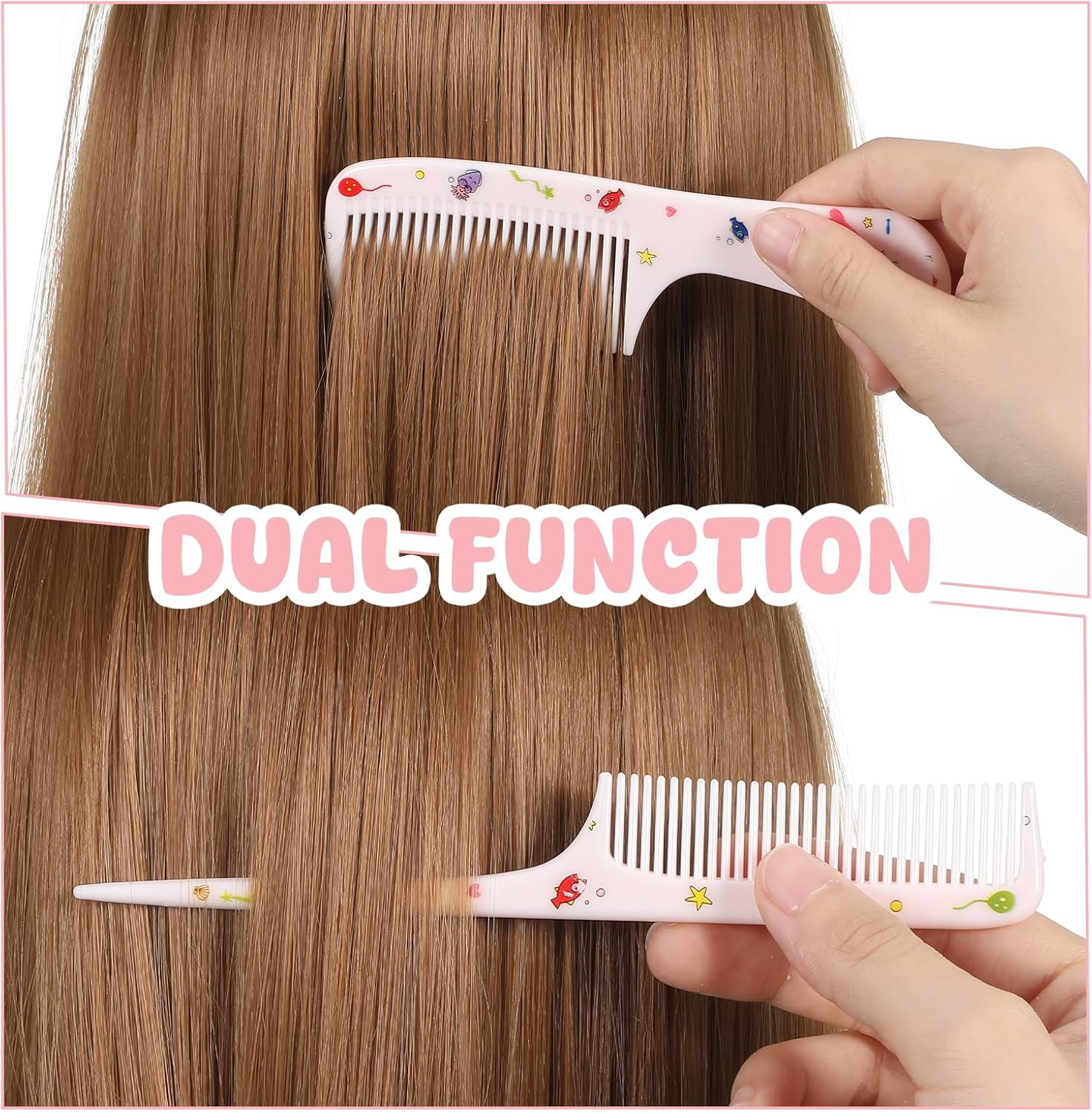 4Pcs Toddler Comb Set, Small Cute Fine Tooth & Rat Tail Baby Comb for Kids Styling, Mini Hair Comb Plastic Parting Combs, Anti-Static Hairdressing Baby Comb for Girl Wet Dry Hair (Pink Yellow)