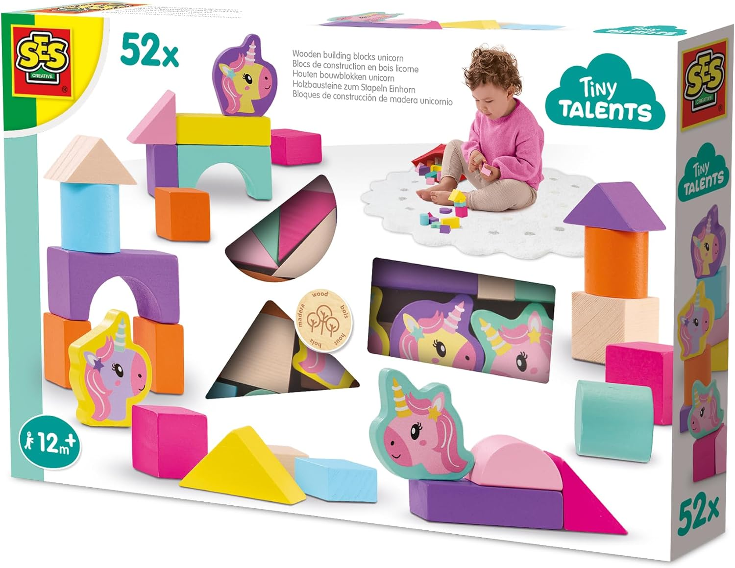 SES Creative 13251 Wooden Building Blocks for Stacking Unicorn 52 Pieces image number 4