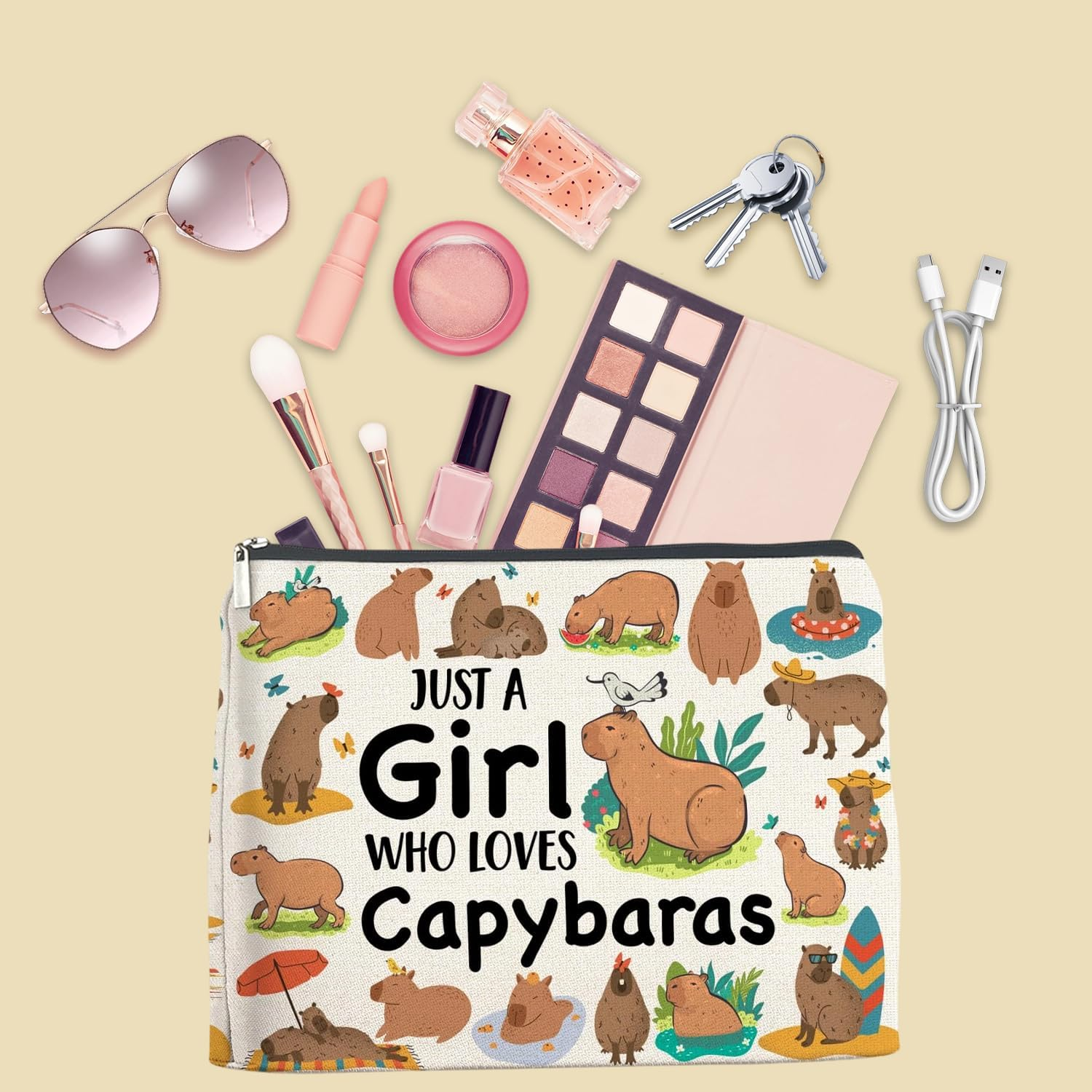 Cosmetic Bag for Girls Capybara Makeup Bag Makeup Bag with Zip for Girlfriend Capybara Gifts for Animal Lovers Portable Toiletry Bag Women for Travel Everyday Life image number 5