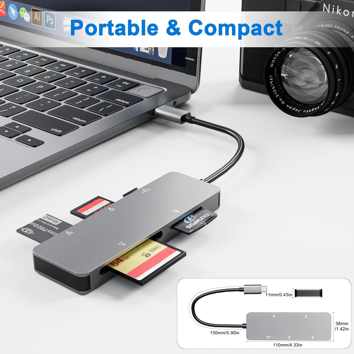 USB-C XD Picture Card Reader, 5Gbps 6-In-1 High Speed Card Reader for TF/SD/MS/M2/XD/CF, USB C XD Memory Card Reader Compatible with Olympus & Fujifilm XD Cards (1GB/2GB) image number 6