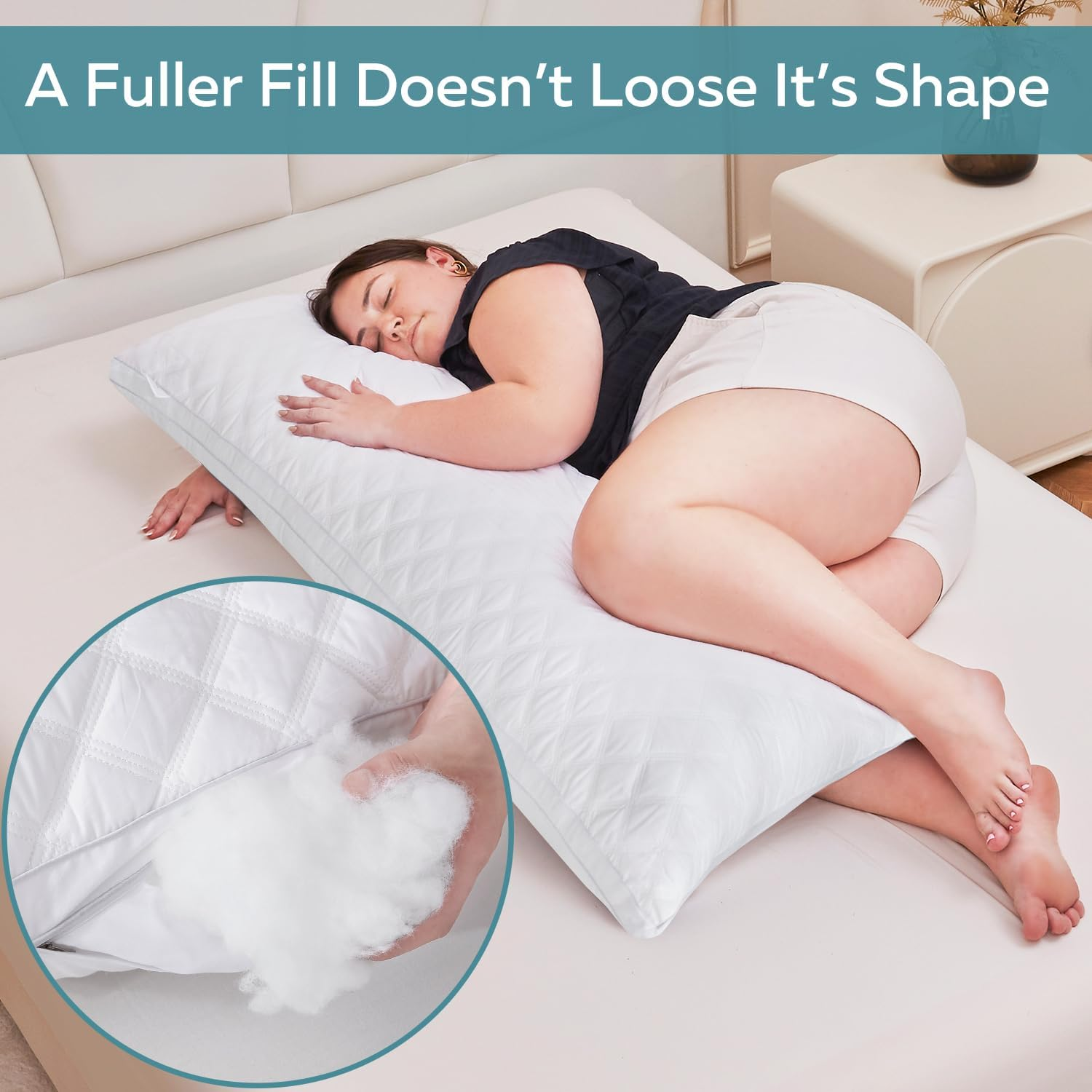 Oubonun Full Body Pillow for Sleeping-Adjustable Firm and Fluffy Body Pillows for Adults-Long and Large Pillow for Bed- 21"X54" image number 2