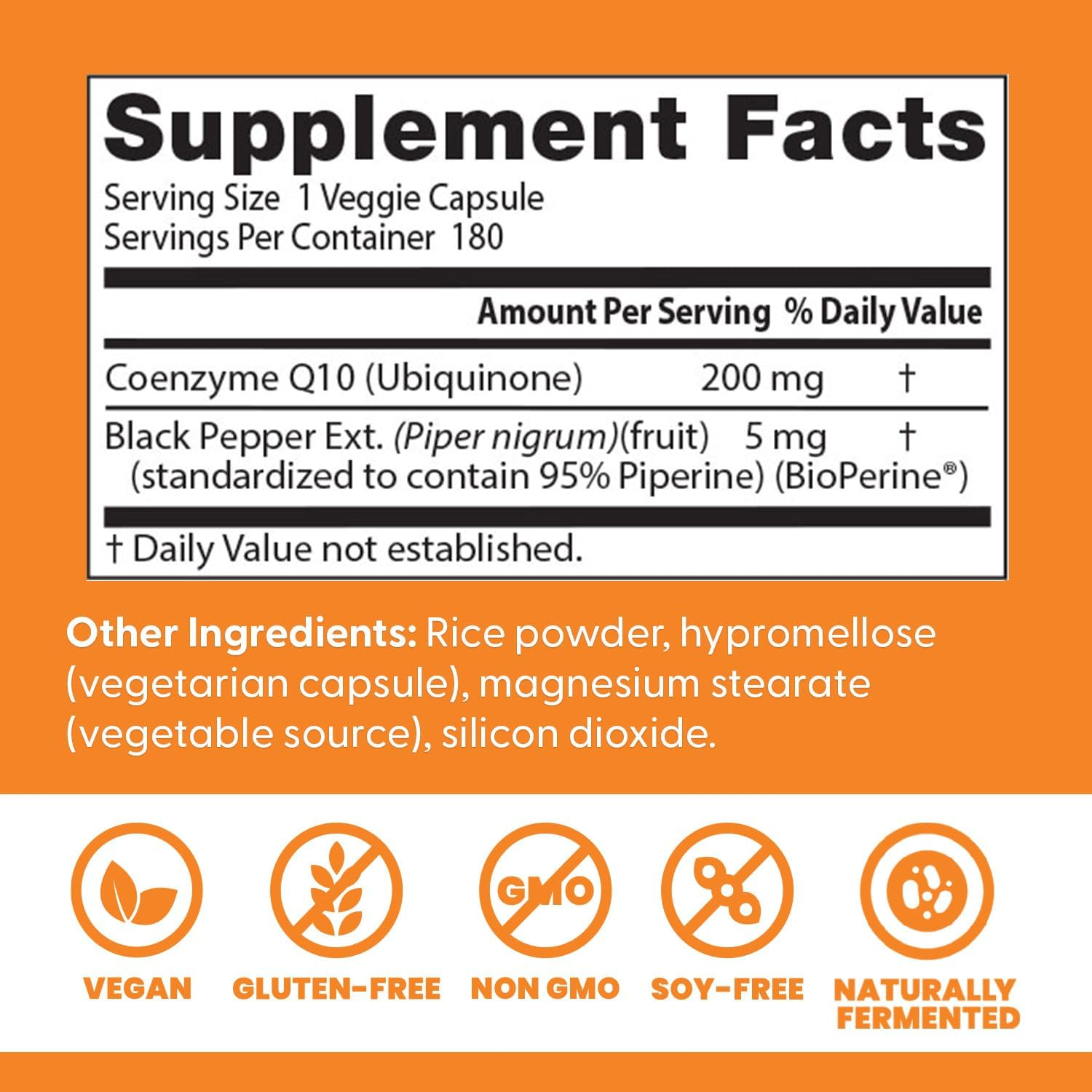 Doctor'S Best High Absorption Coq10 with Bioperine, Non-Gmo, Gluten Free, Naturally Fermented, Vegan, Soy Free, Heart Health and Energy Production, 200 Mg, 180 Veggie Caps image number 1