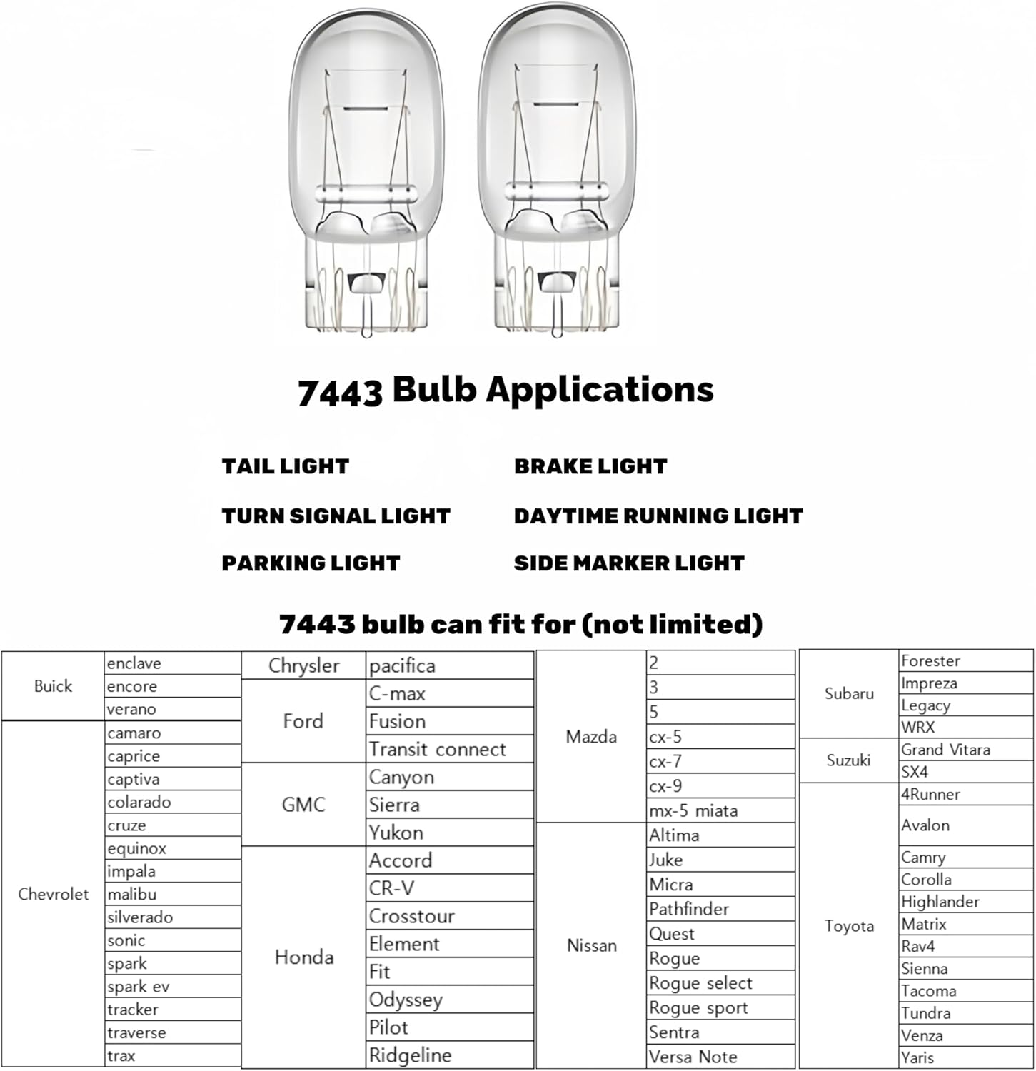 Kadiby 2 Pack 7443 Bulb 7443LL 7444 T20 W21/5W Brake/Tail/Turn Signal Light Bulbs Long Life Daytime Running Lamp(Drl) Fit for RAV4 CR-V Civic Pilot Tacoma Silverado 4Runner Altima Corolla image number 3