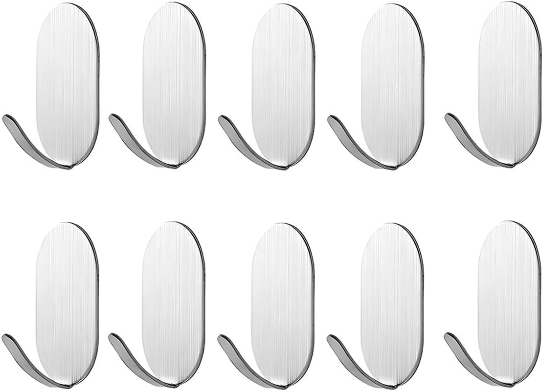 10 Pack Heavy Duty Waterproof Adhesive Wall Hooks - Stainless Steel, No Nails Needed for Towels, Coats, Hats in Bathroom, Kitchen, Home (Max 5 Kg) image number 6