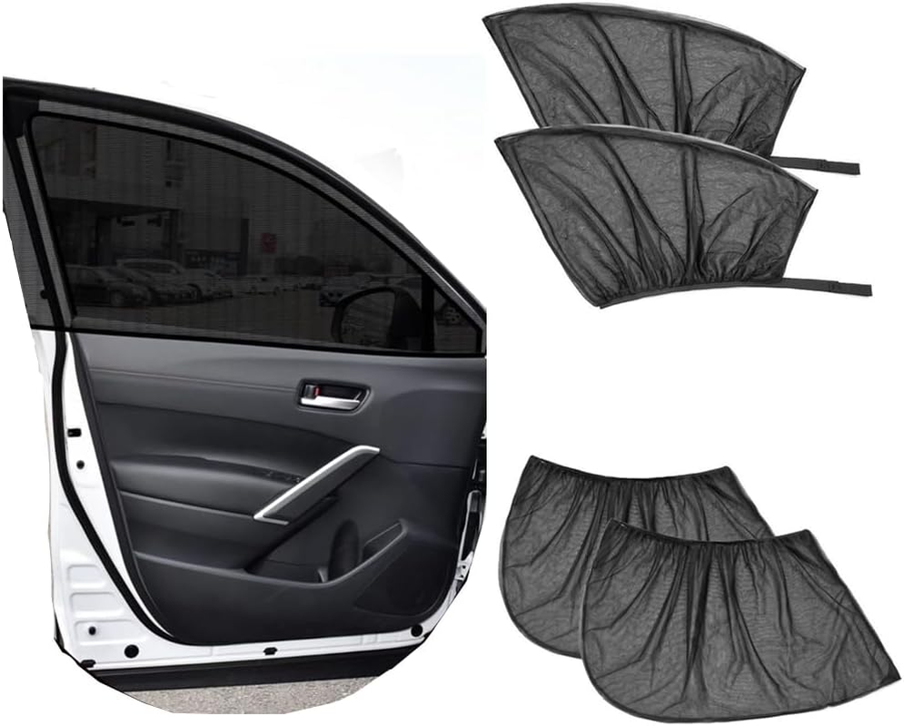 Stretchable Car Window Shades, Granmagazz 4 PCS Double Layer Design Car Sunshade Blocker Including 2 Pcs Front Windows and 2 Pcs Side Rear Windows, High Stretchy Breathable Car Window Sunshade Mesh image number 2