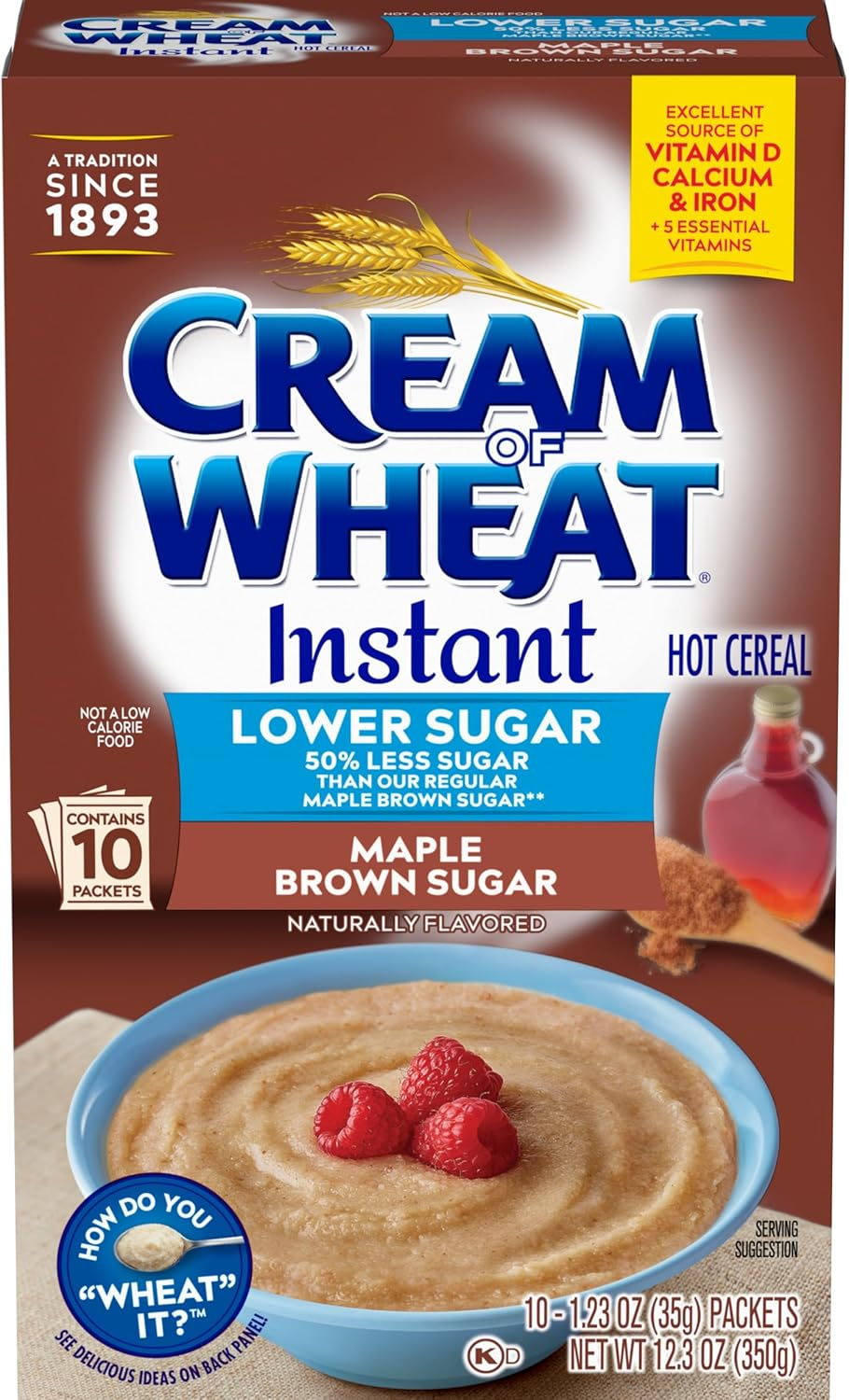 Cream of Wheat Instant Lower Sugar Maple Brown Sugar, 12.3 Ounce, 10 Packets image number 2