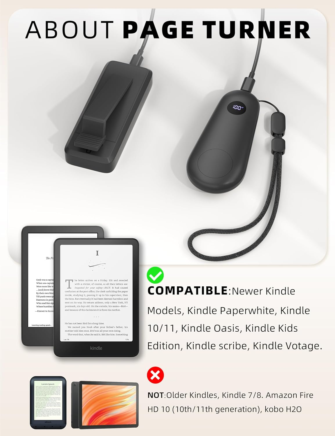 Tablet Holder for Kindle Holder Reading in Bed with Remote Page Turner, Hands-Free for Ipad Stand Arm, Compatible with Kindle Accessories, Ipad, Iphone, Ereaders Devices, Gifts for Readers image number 5