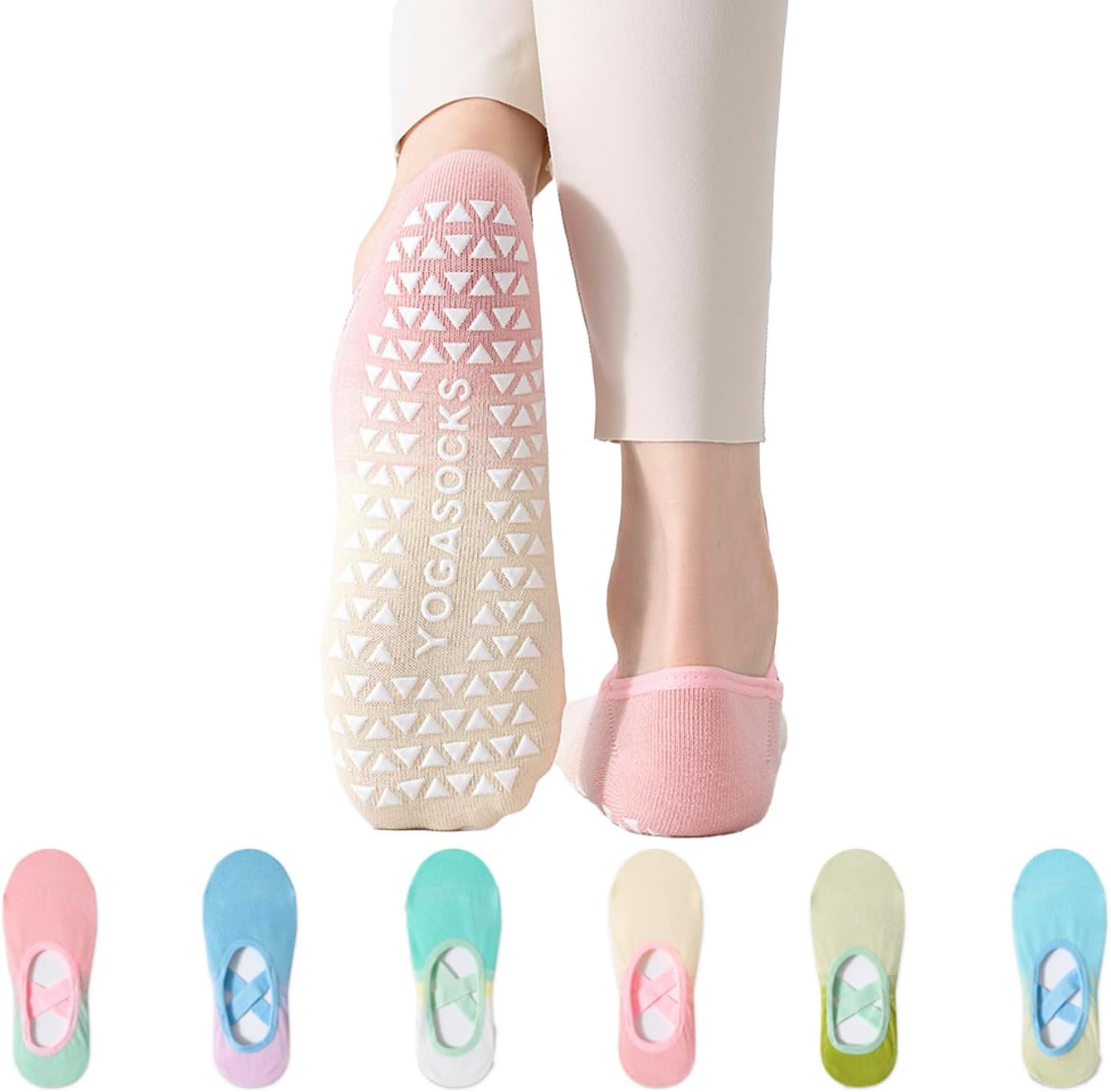 6 Pairs Pilates Socks for Women - Non Slip Grip Socks for Yoga, Barre, Hospital, Dance, Barefoot image number 1