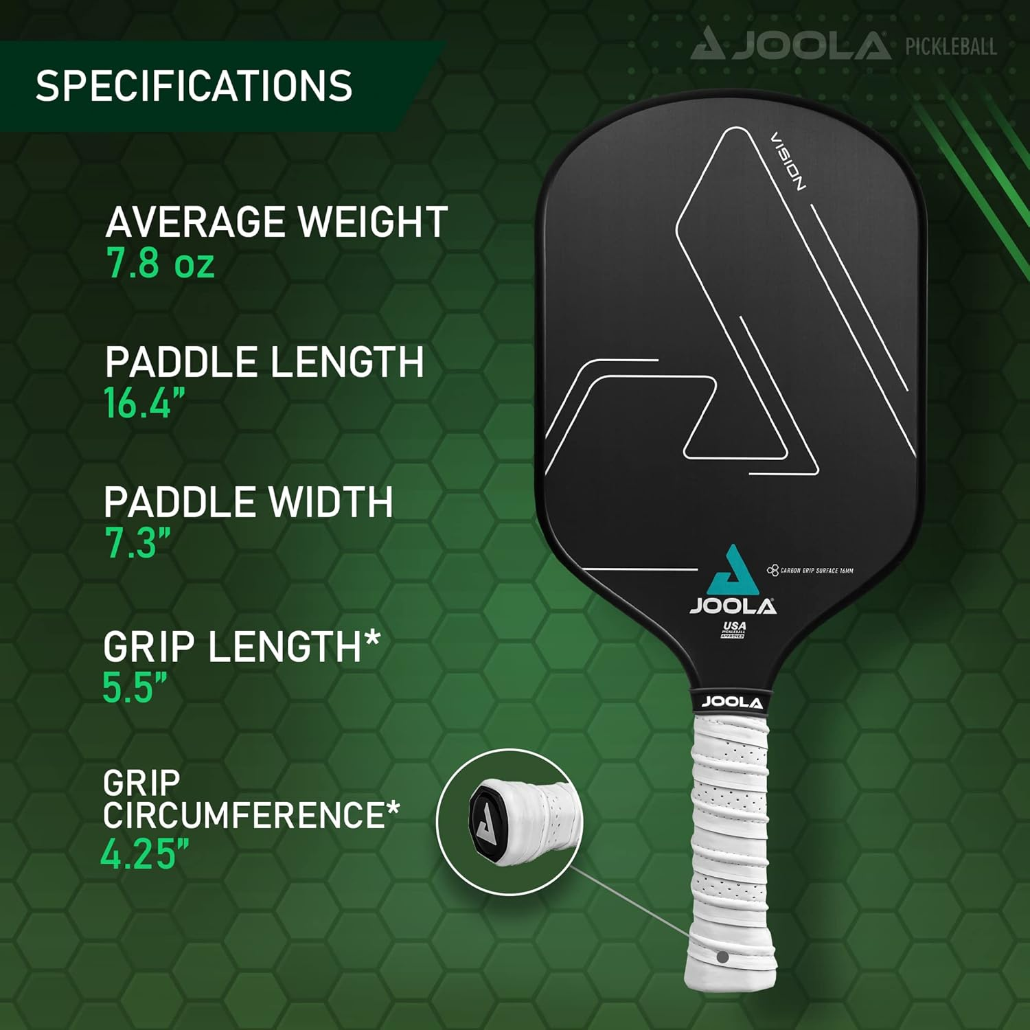 JOOLA Pickleball Paddle - Vision or Radius Shape Design - Maximum Spin & Control, with Added Power - Carbon Fiber Pickleball Paddle - Honeycomb Polypropylene Core - USAPA Approved image number 5