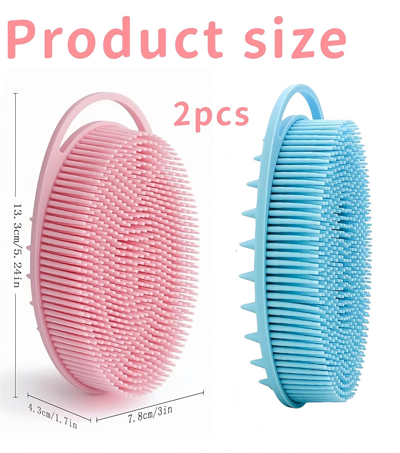 QIAOXUFE 2PCS Silicone Body Scrubber,2 in 1 Bath and Shampoo Body Brush,Exfoliating Body Scrubber for Use in Shower, Premium Silicone Loofah,Scalp Massager, Easy to Clean(Pink,Blue) image number 1