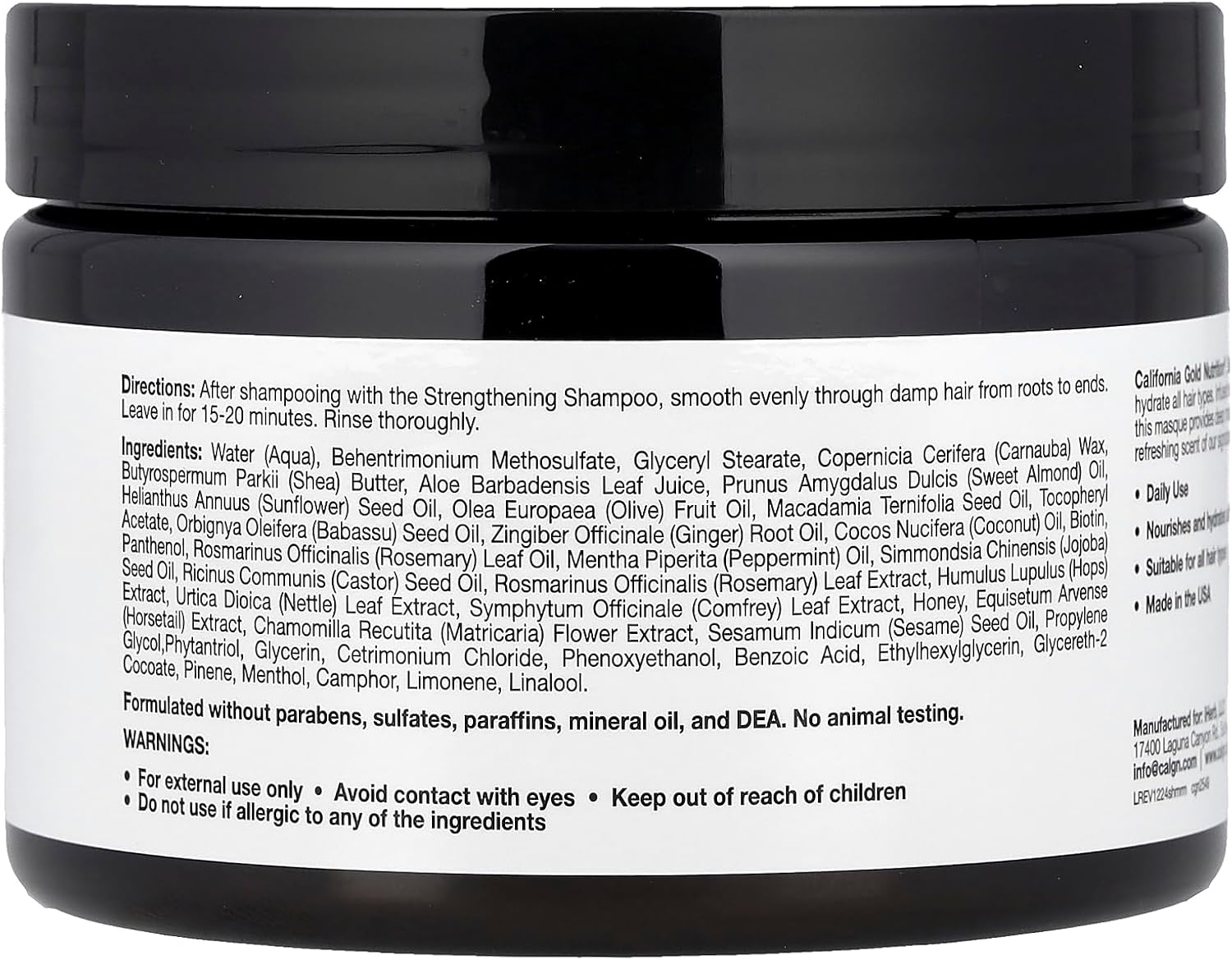 California Gold Nutrition Strengthening Hair Masque, Biotin, Rosemary Mint, 12 Oz (340 G) image number 3