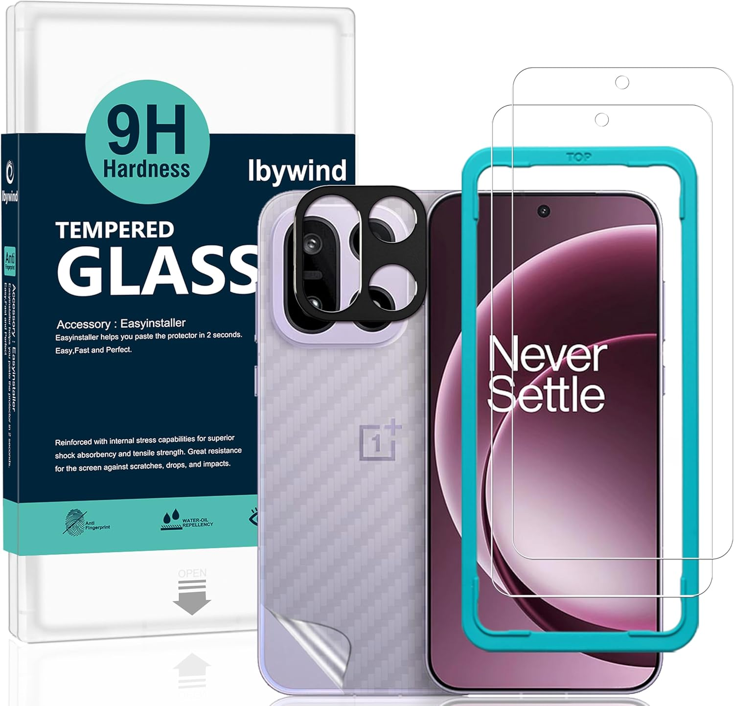 Ibywind for Oneplus 15 5G Screen Protector,2 Pack 9H Hardness Tempered Glass with Camera Lens Protector,Alignment Frame,Bubble Free,Fingerprint Unlock,Anti-Scratch,Shatterproof image number 3