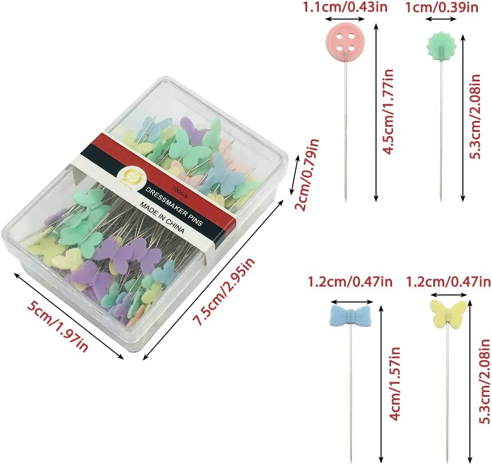 Findtop 400 Pcs Sewing Pins Flat Head Straight Pins, Bow Shape, Tooth Shape, Button, Bow Shape, Used for Manual Sewing, Patchwork Fixing and DIY Decoration image number 3