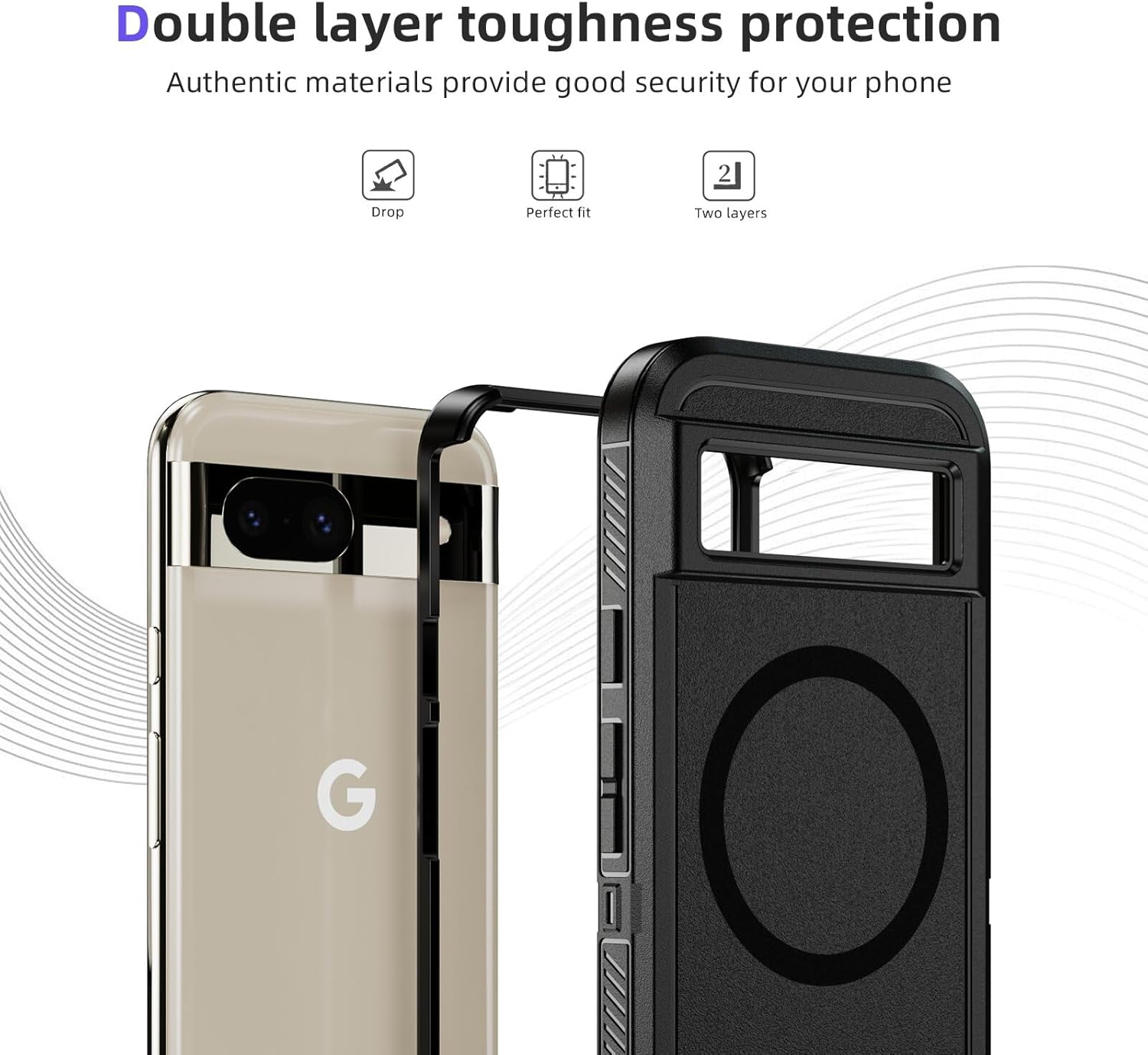 Asuwish Phone Case for Google Pixel 8 5G Compatible with Magsafe Tempered Glass Screen Protector Cell Cover Stand Rugged Shockproof Clear Magnetic Protective Pixel8 Eight Women Men (Black+Black) - (Black+Black) image number 4