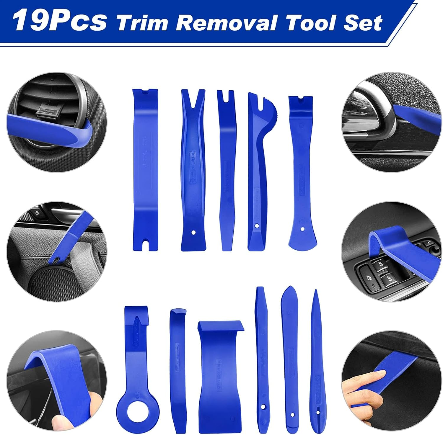 19 Pcs Trim Removal Tool, Auto Clip Pliers Fastener Terminal Remover Set, Plastic Pry Tool Kit for Car Panel/Dash/Door/Audio/Radio/Stereo with Storage Bag (Blue) image number 6
