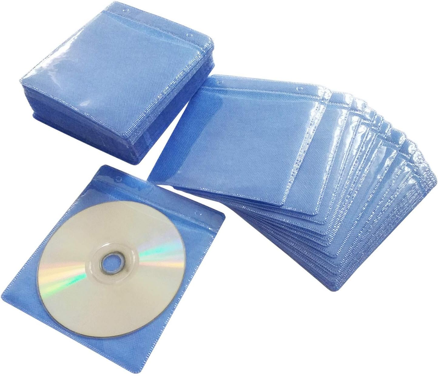 100 Pack Premium CD DVD Sleeves,Thick Non-Woven Material Double-Sided Refill Plastic Sleeve for CD and DVD Storage Binders Disc Case (Blue)