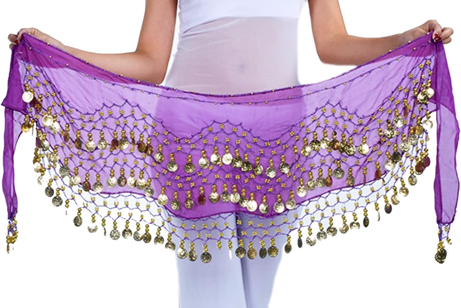Lauthen.S 128 Coins Belly Dance Hip Scarf Tribal Belt Halloween Genie Costume Accessory