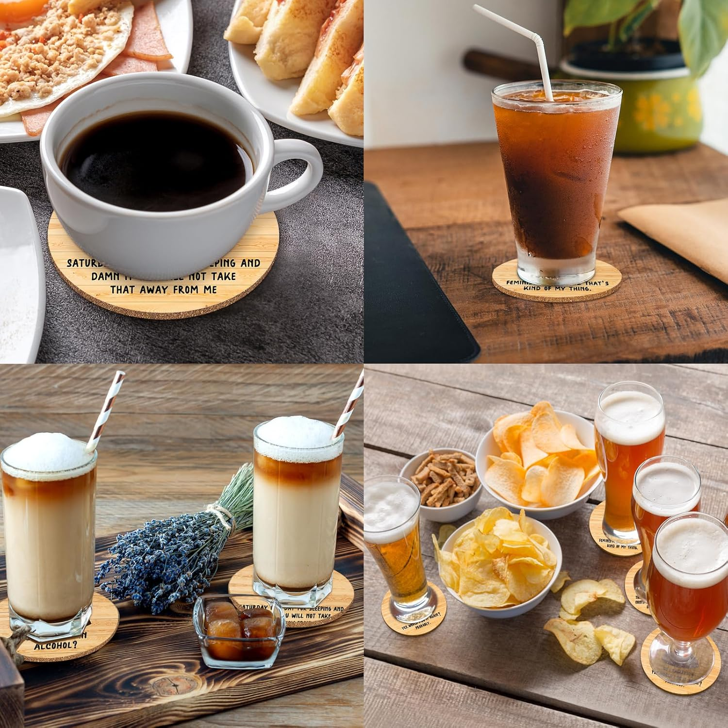 New Girl Cork Coasters Set of 6, Funny Novelty Coasters for Drinks Absorbent with Holder Cup Desk Office Table Kitchen Decor Accessories House Warming Gifts for New Home Couples,Round 4 Inch image number 2