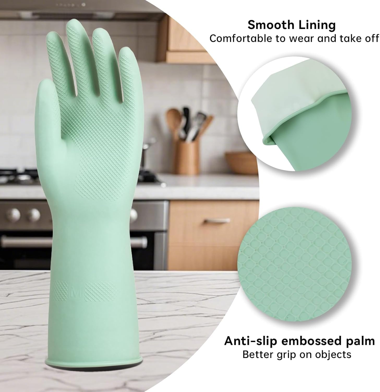 Rubber Dishwashing Cleaning Gloves, 4 Pair Reusable Colorful Kitchen Dish Gloves Rubber Cleaning Gloves, Reusable Colorful Kitchen Dish Gloves for Washing Dishes and Household Cleaning image number 5