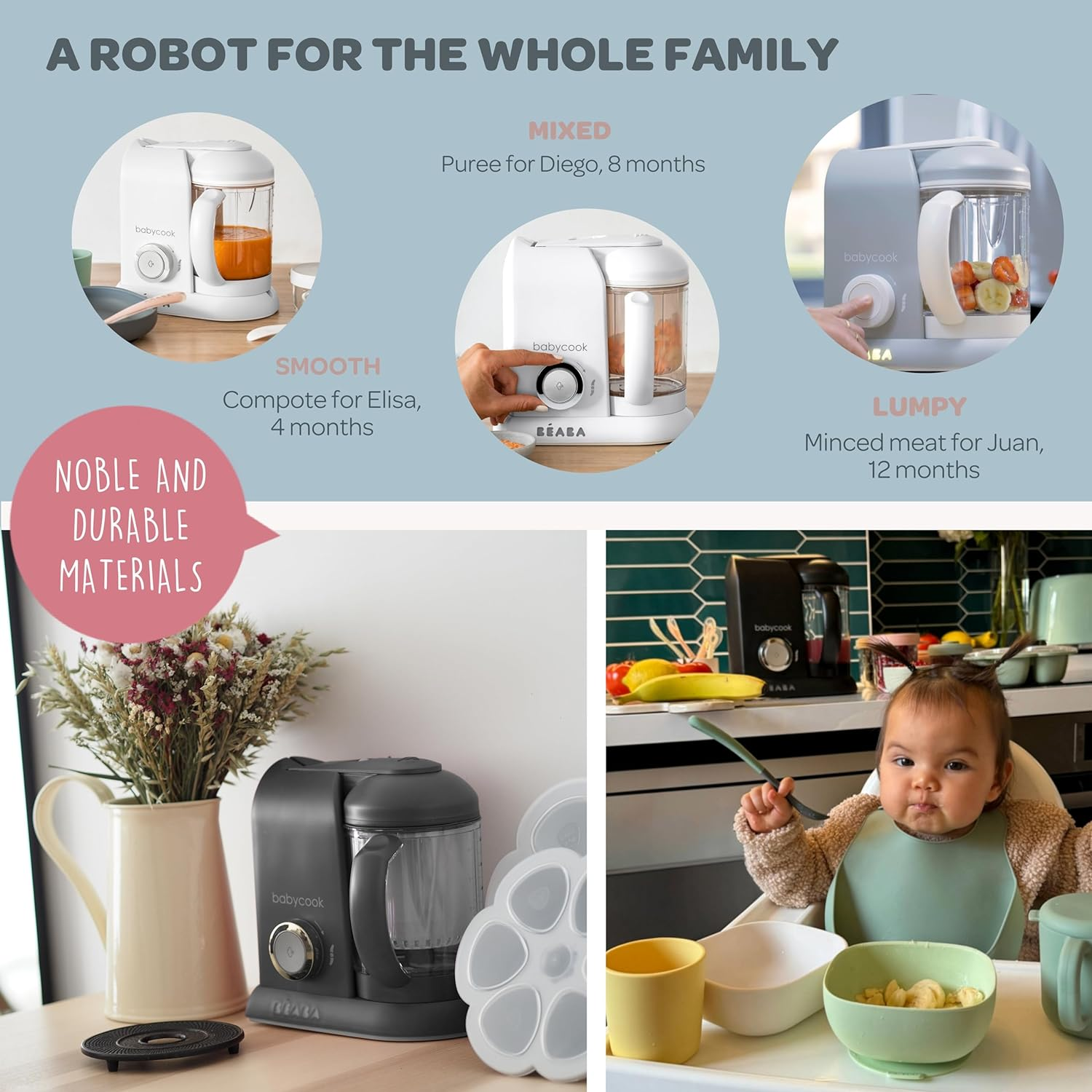 BEABA - Babycook Solo - Baby Food Maker - 4 in 1 : Baby Food Processor, Blender and Cooker - Soft Steamer Cooking - Quick - Food Diversification for Your Baby - Dark Grey - White image number 7