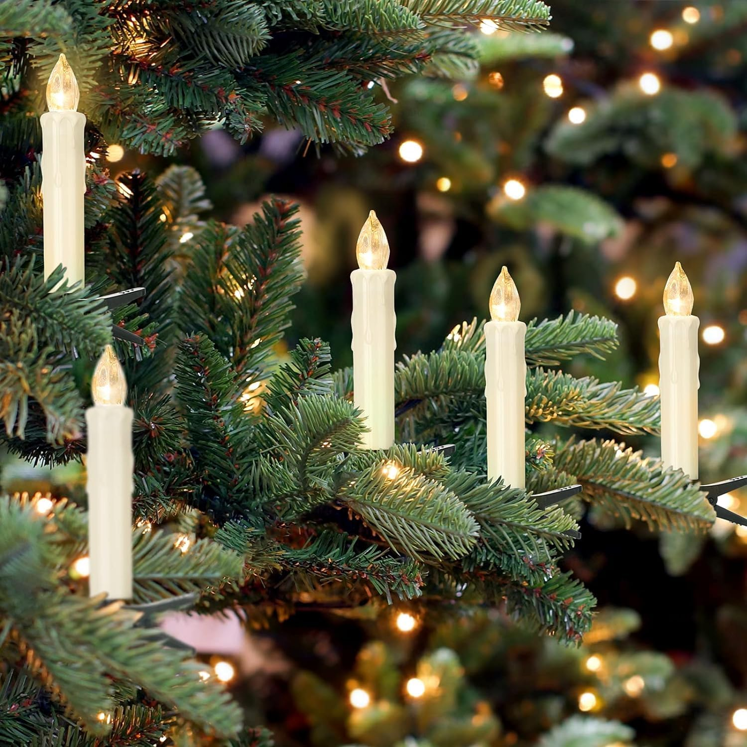 Massiupply Flickering Flameless Window Candle LED Christmas Tree Candle Lights Warm White Battery Operated Electric Taper Candles with Remote Perfect for Home Garden Wedding Parties Decor 12 PCS Ivory image number 2