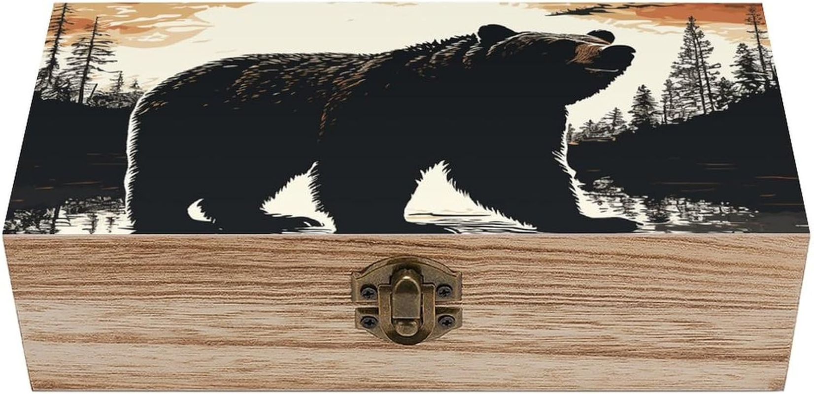 Bear Silhouette Wooden Box Wood Wedding Keepsake Boxes with Lids Small Decorative Boxes Lightweight Wooden Memory Storage Box for Crafts Keepsakes Jewelry Photo Letter Storage image number 6