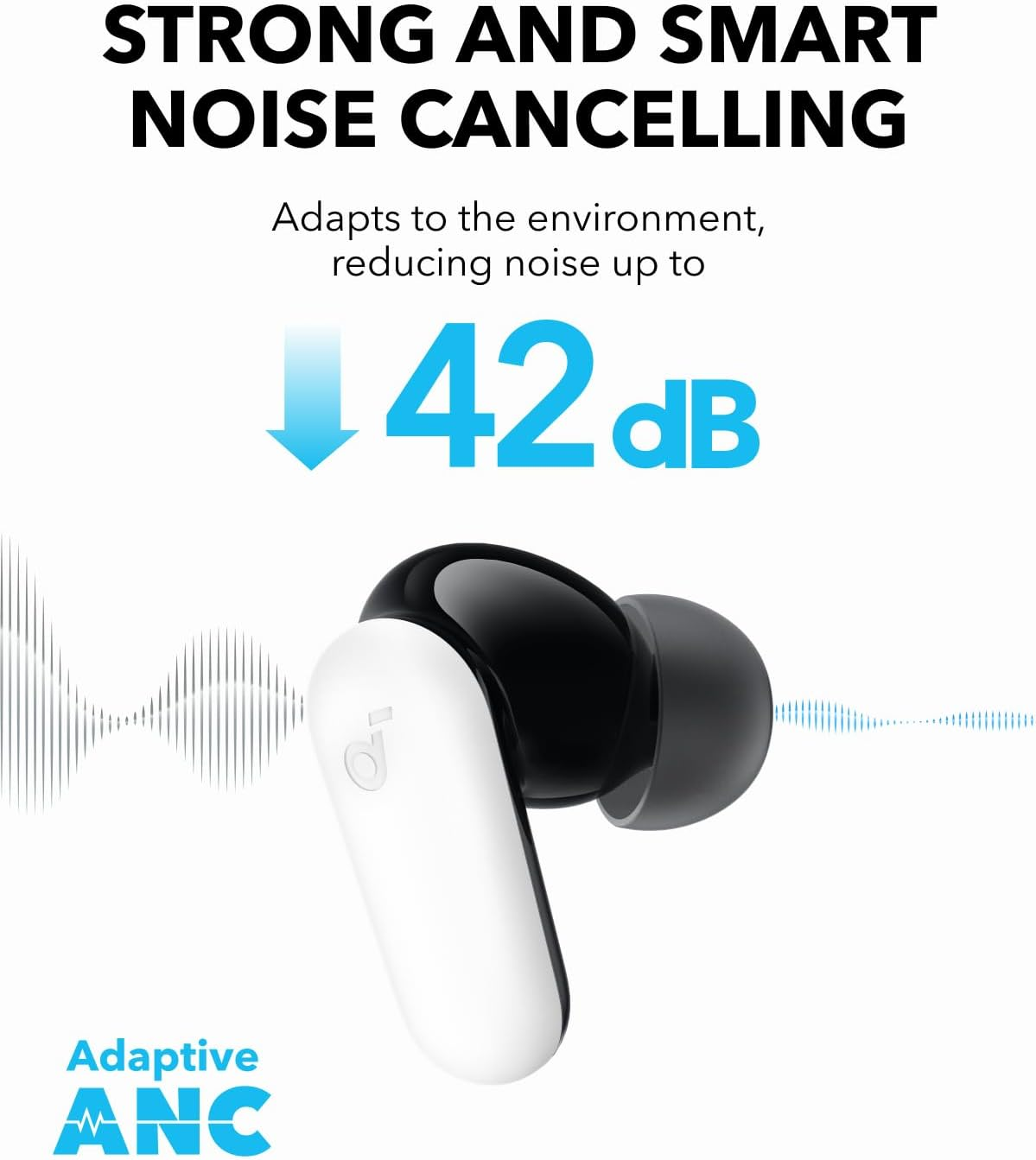 Soundcore P30I by Anker Noise Cancelling Earbuds, Strong and Smart Noise Cancelling, Powerful Bass, 45H Playtime, 2-In-1 Case and Phone Stand, IP54, Wireless Earbuds, Bluetooth 5.4 (White) image number 4