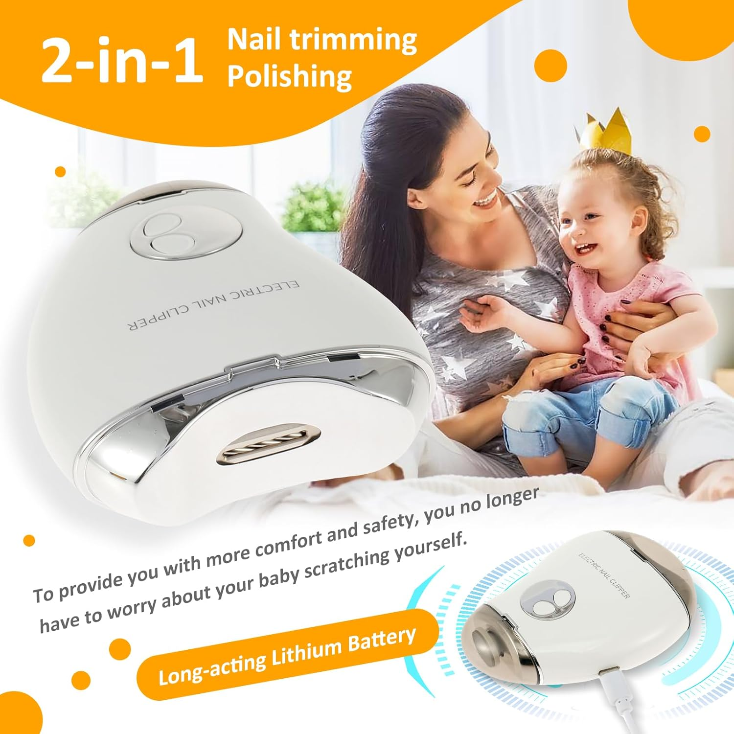 Electric Nail Clipper, 3 Speeds Levels Electric Nail Trimmer with Nail Clip Storage Rechargeable Automatic Nail Clipper Portable Electric Fingernail Cutter Safety Fingernail Trimmer for Adult Kids (White) image number 3