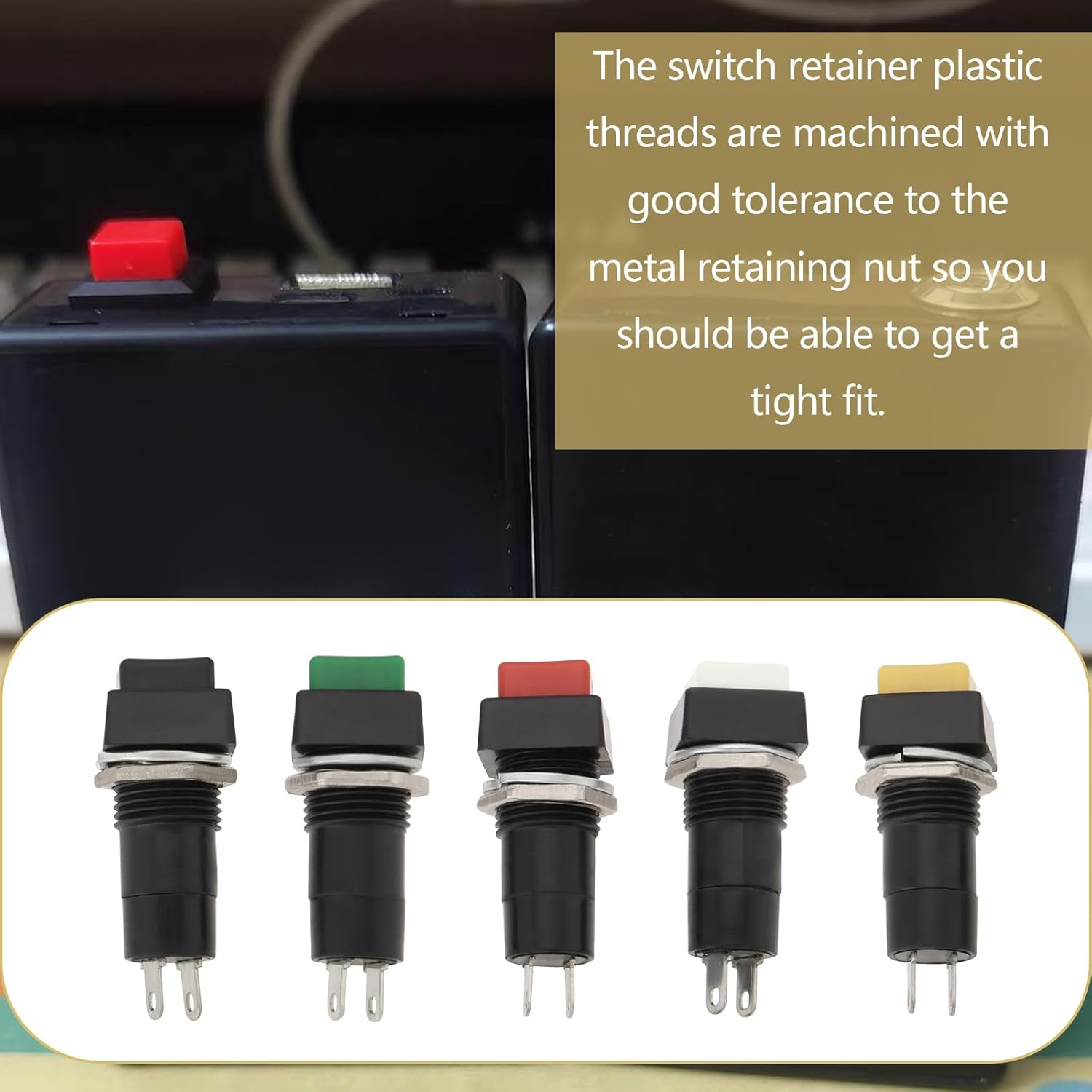 YINETTECH 10Pcs 12Mm on off Latching Square Push Button Switch SPST Latching Push Button Switch 250V/3A for Auto Electronics, Black White Yellow Green Red image number 2