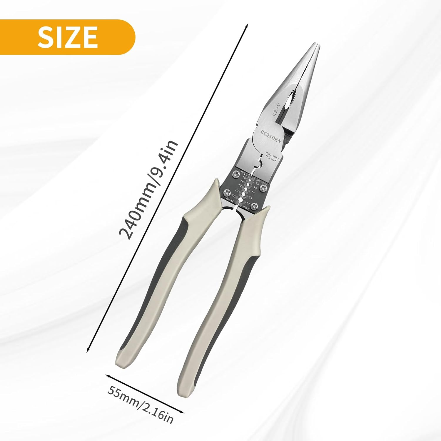 BOOSDEN Needle Nose Pliers Heavy Duty with Wire Stripper Wire Cutters Crush Crimper, 9 Inch Long Nose Pliers, Multi-Function Industrial Combination Pliers with a Portable Tool Pouch image number 5