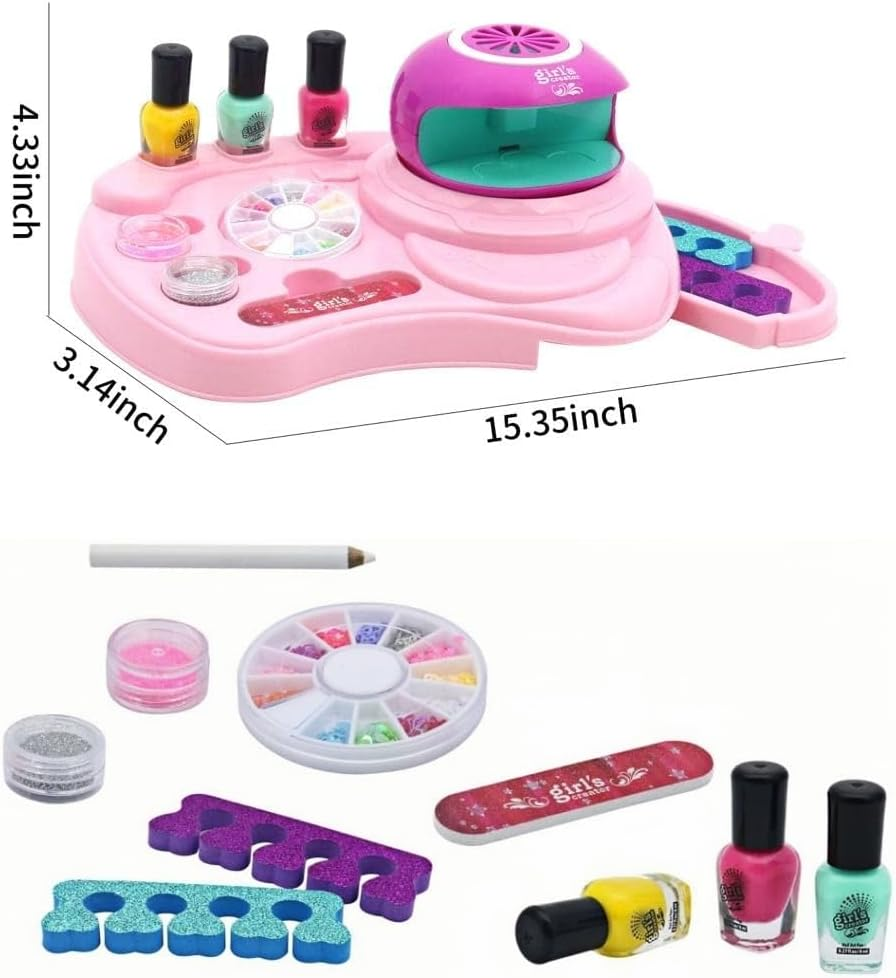 Nail Polish Kit for Girl , Kids Nail Art Salon Set with Nail Dryer ,Makeup Manicures Decoration Studio Gifts for Christmas Birthday Spa Party image number 5