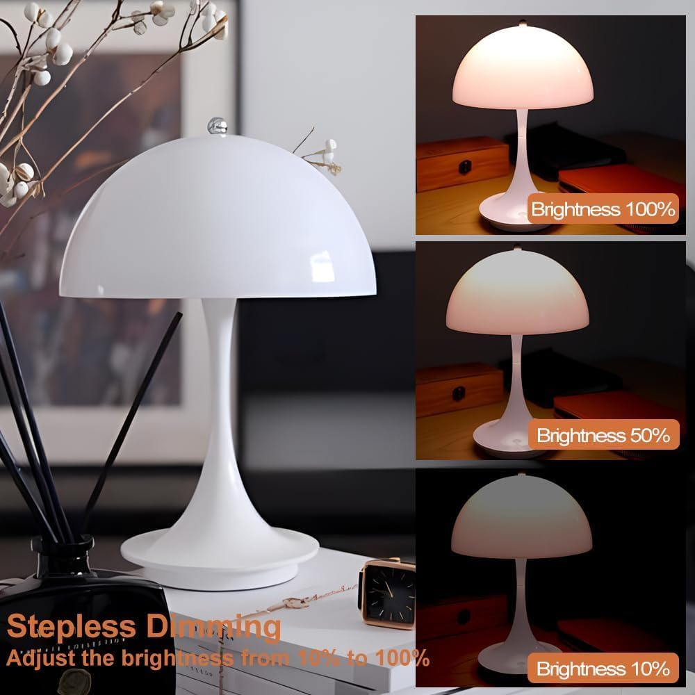Cordless Mushroom Table Lamp with Touch Sensor, 3-Color Stepless Dimmable Battery Operated Portable Light for Bedroom Decor/Restaurant/Outside/Camping (White) image number 3