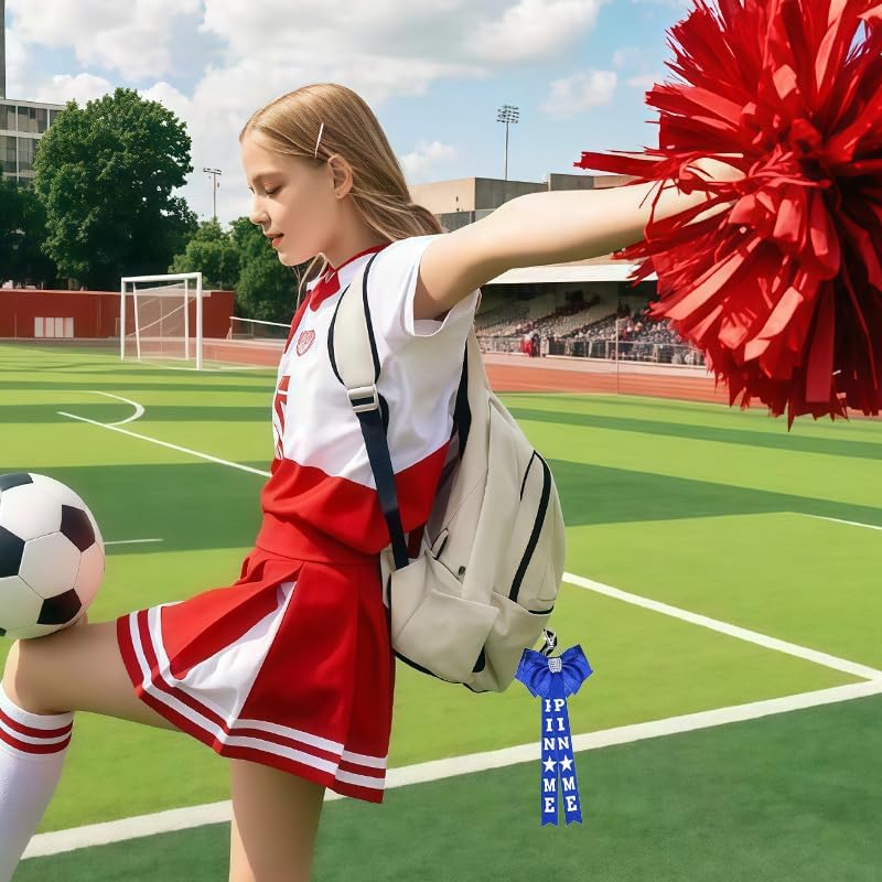 Pin Me Ribbon for Cheer Bag Backpack Accessories for Women Girls Cheerleaders Bow Keychain for Backpacks School Bags Cheer Stuff for Kids Toddlers Pin Me Keychain with Blue Clothes Pins 3 Pcs image number 2